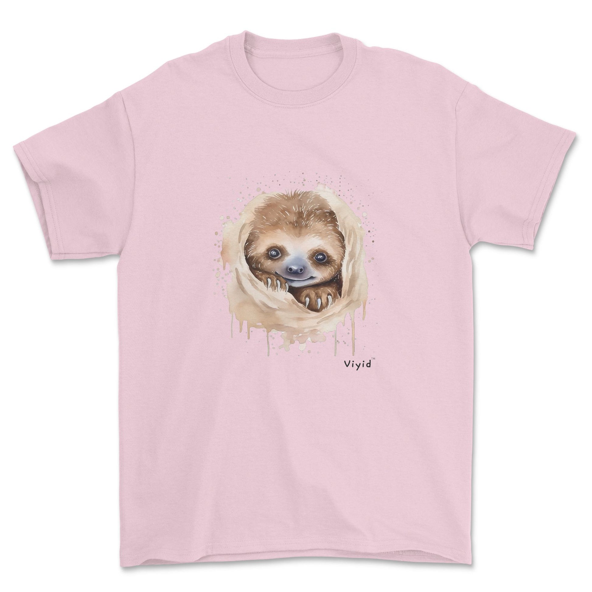 hiding sloth youth t-shirt light pink