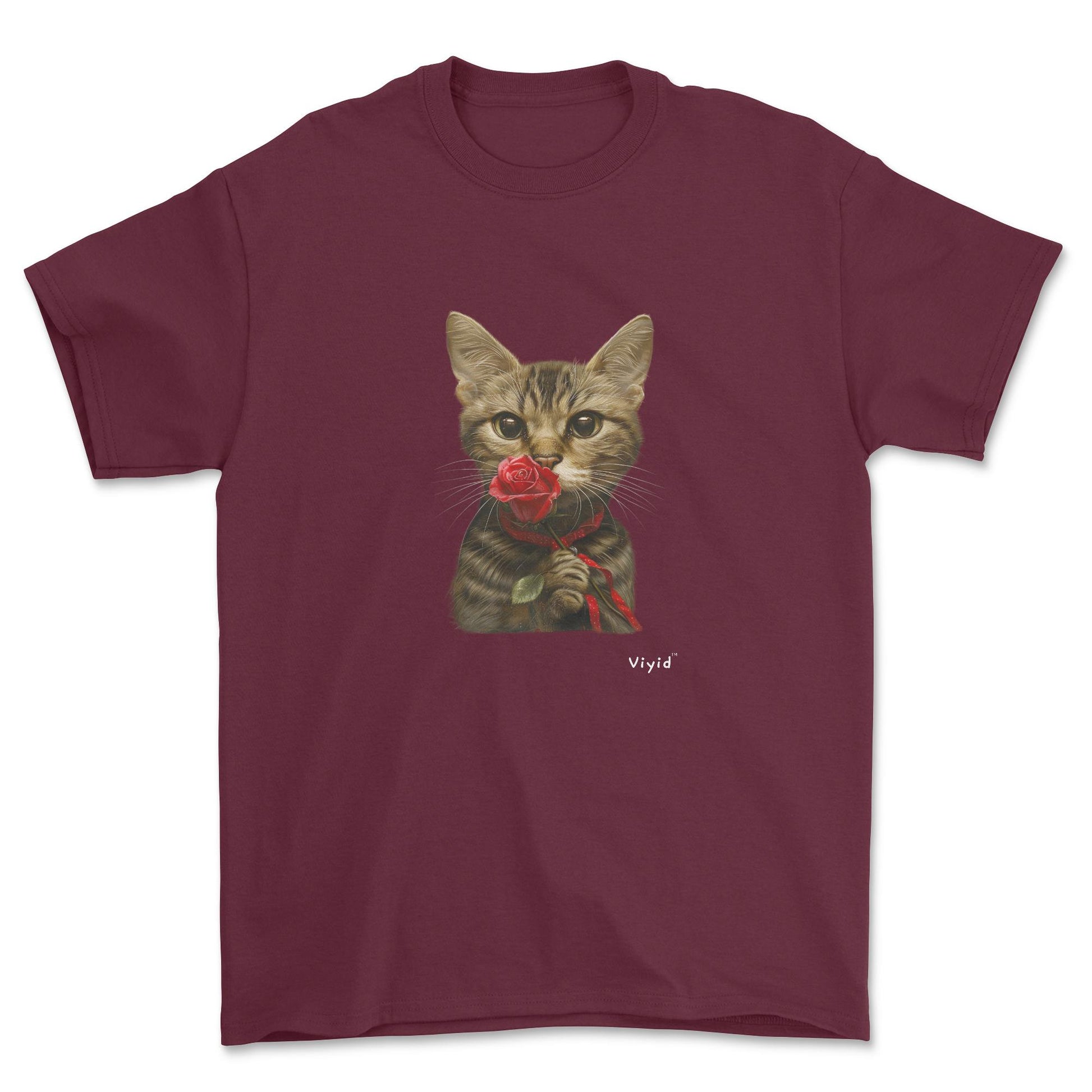 sniffing rose domestic shorthair cat youth t-shirt maroon