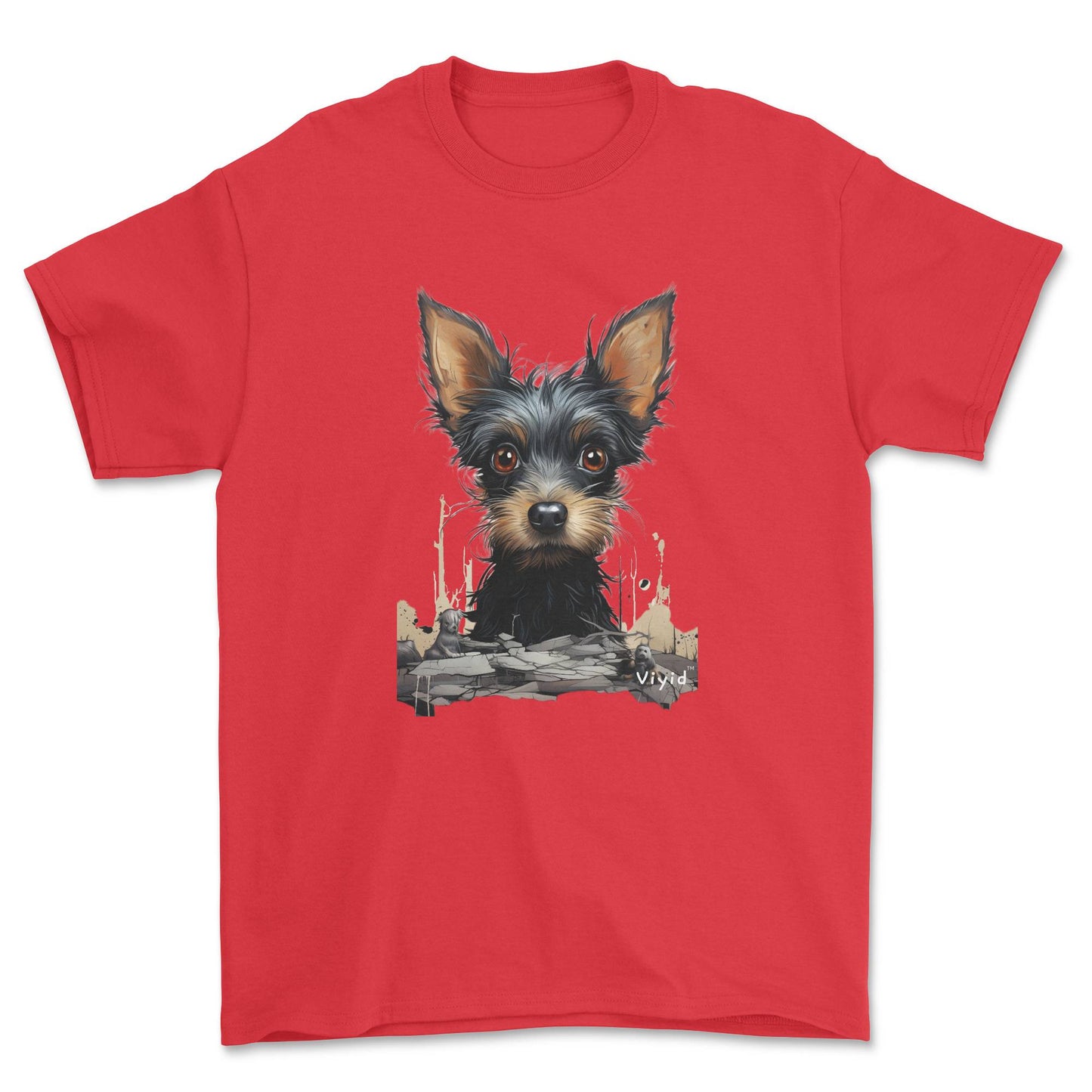 black Yorkshire Terrier drawing adult t-shirt red