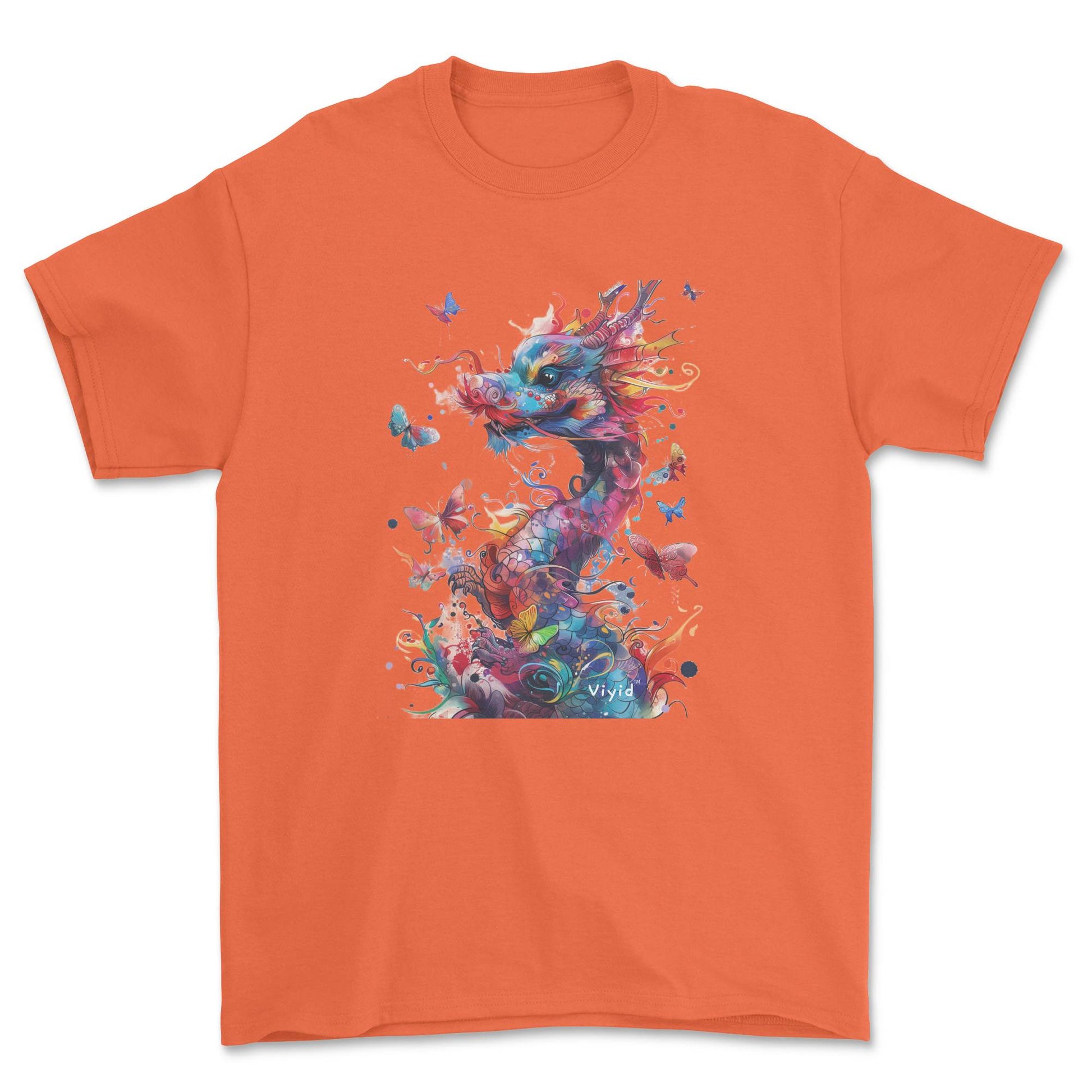 colorful dragon with butterflies adult t-shirt orange