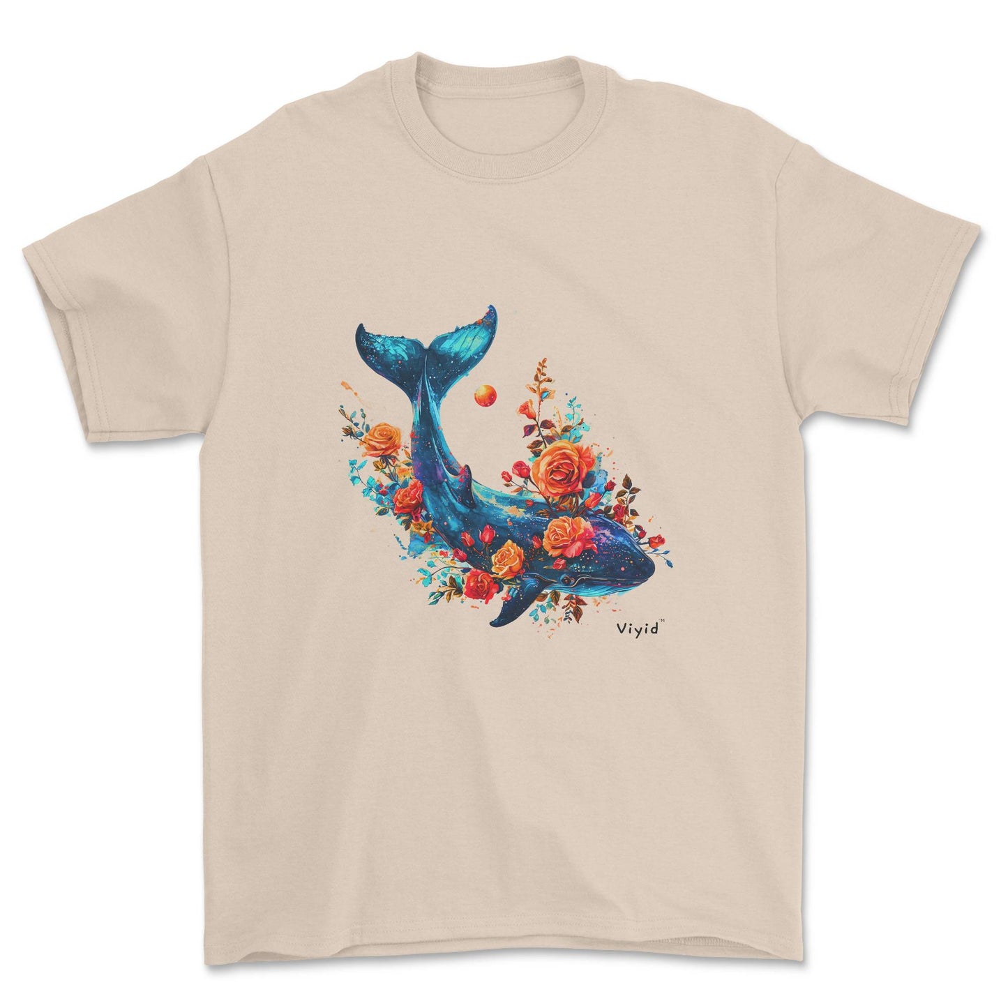 whale roses planets adult t-shirt sand