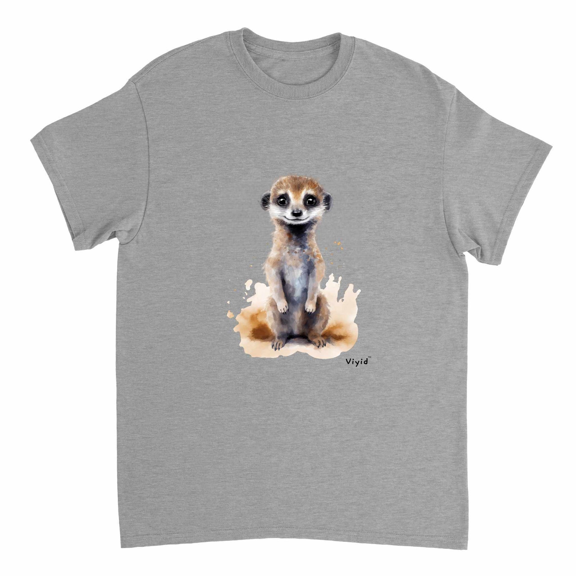 standing meerkat youth t-shirt sports grey