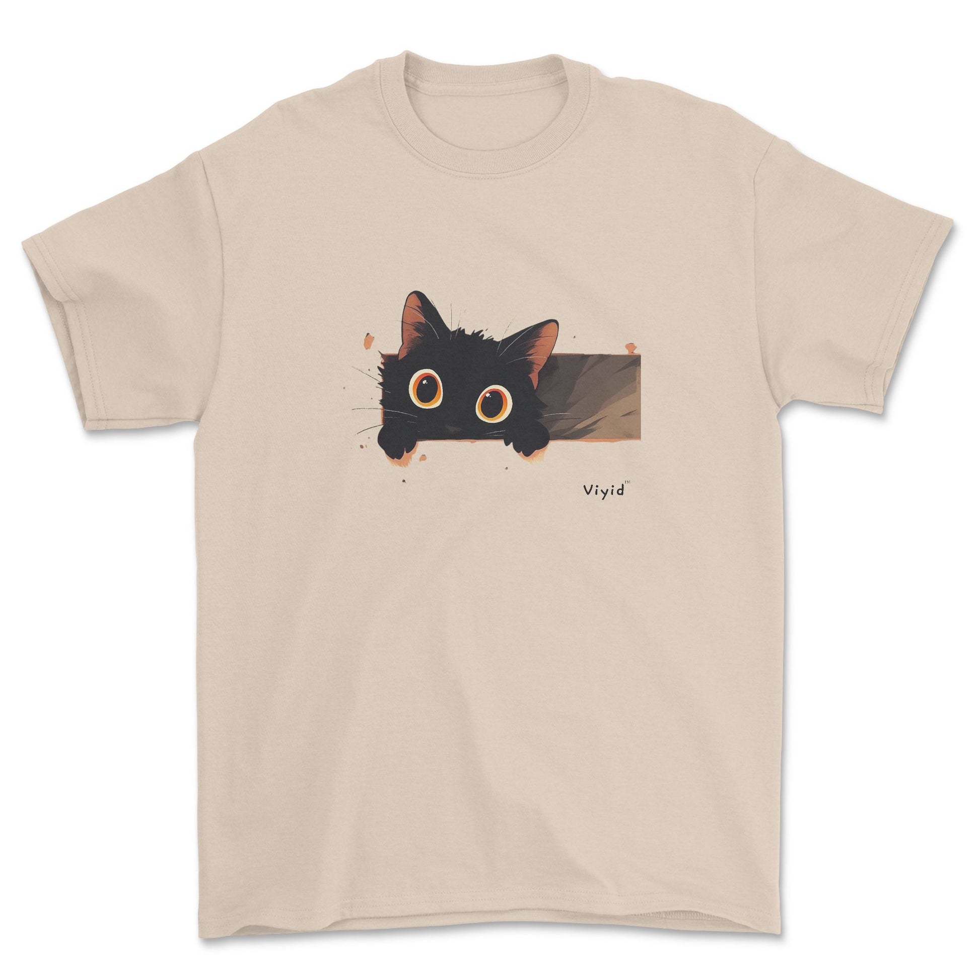 Peeping black cat adult t-shirt sand.