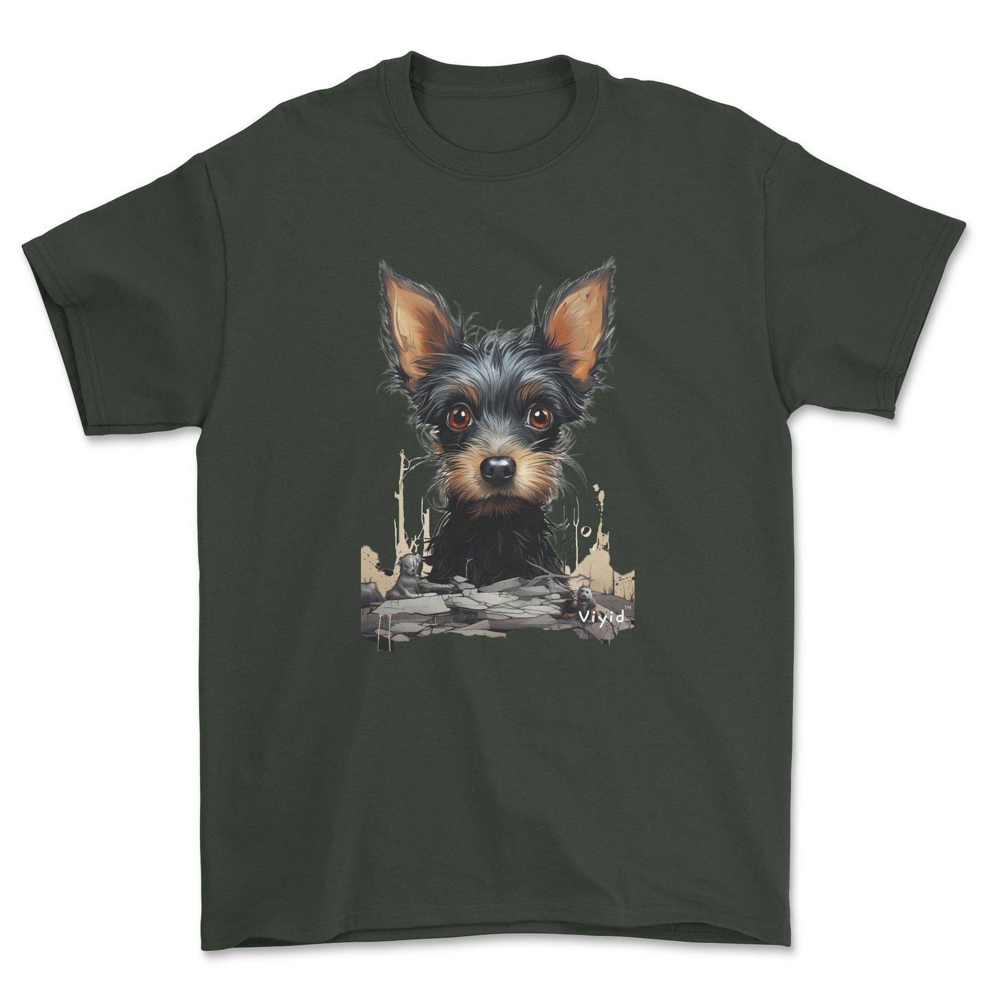 black Yorkshire Terrier drawing adult t-shirt forest green