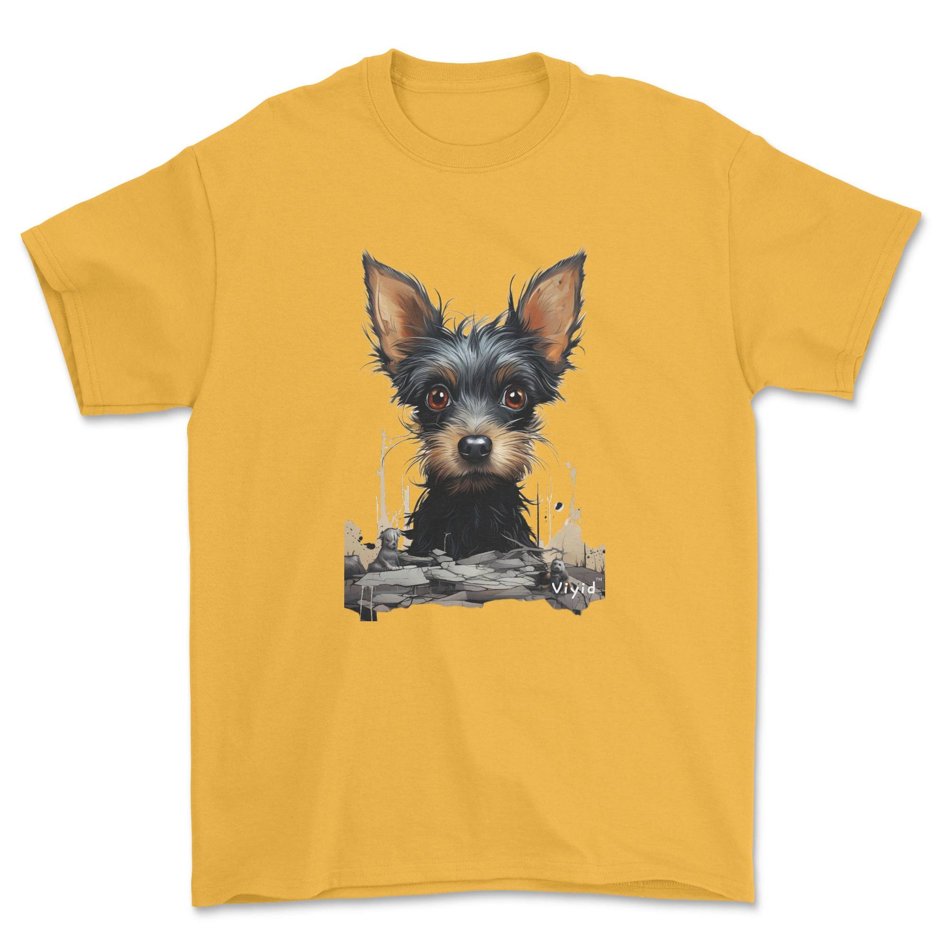 black Yorkshire Terrier drawing adult t-shirt gold
