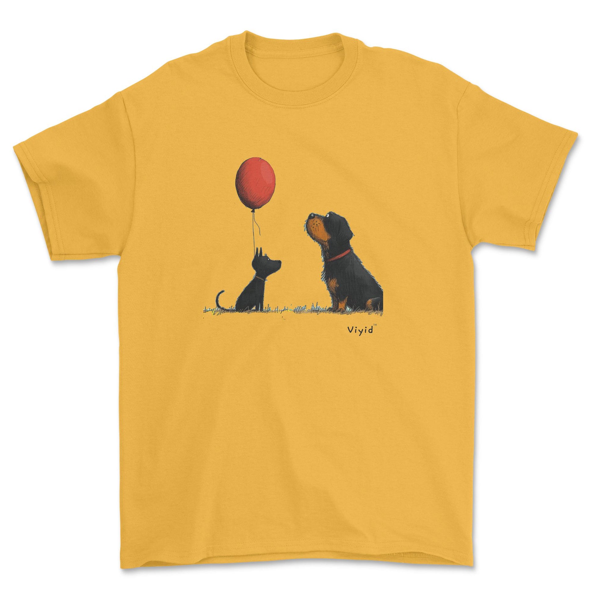 Rottweiler with balloon adult t-shirt gold