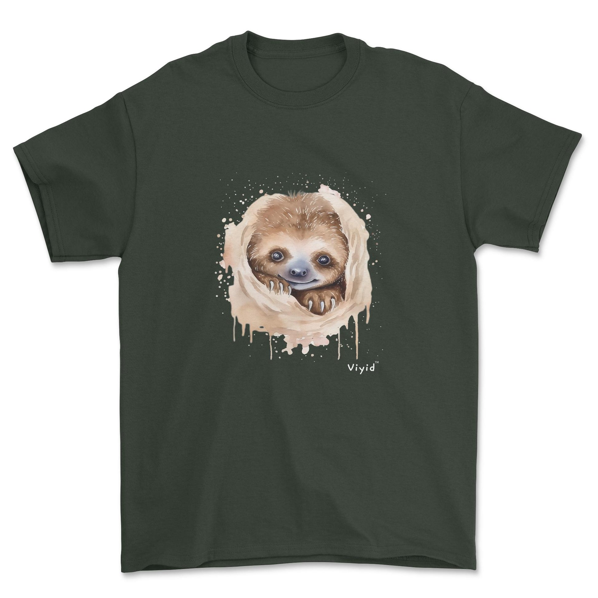 hiding sloth adult t-shirt forest green
