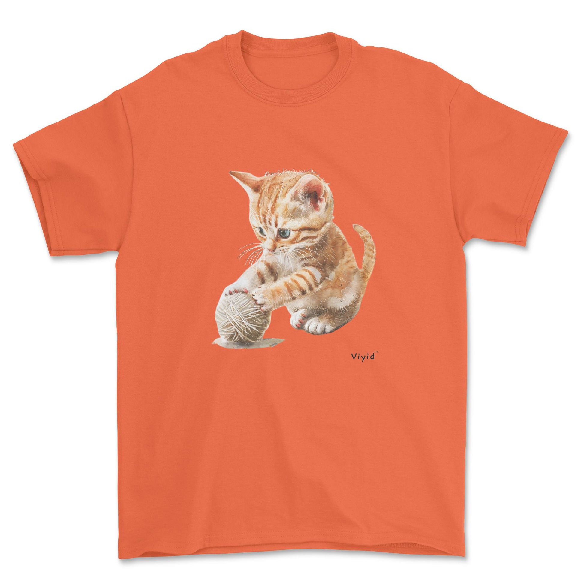 British shorthair cat playing yarn adult t-shirt orange