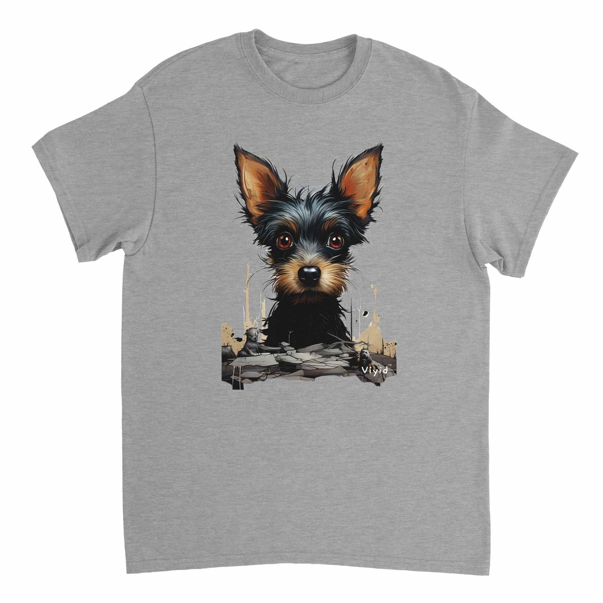 black Yorkshire Terrier drawing adult t-shirt sports grey