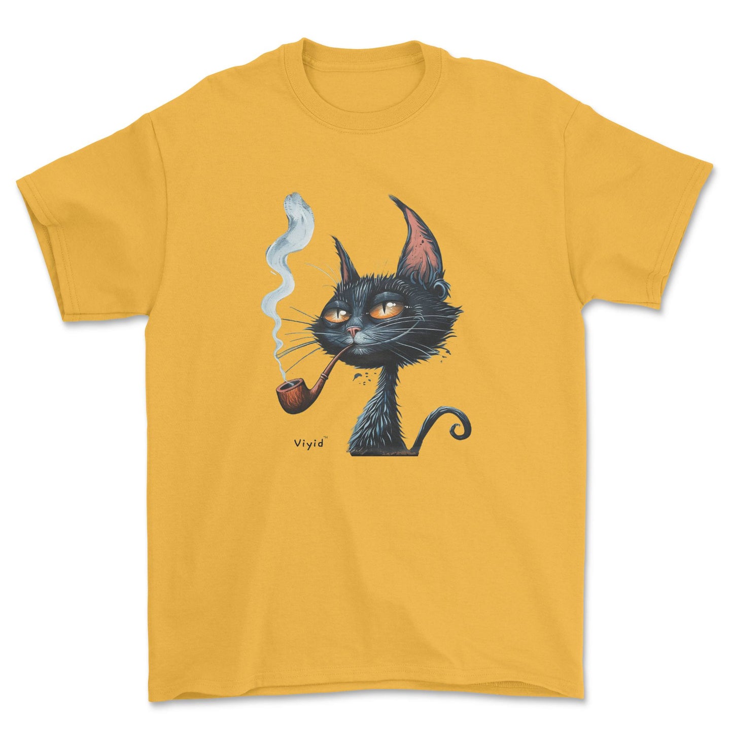 pipe smoking cat adult t-shirt gold