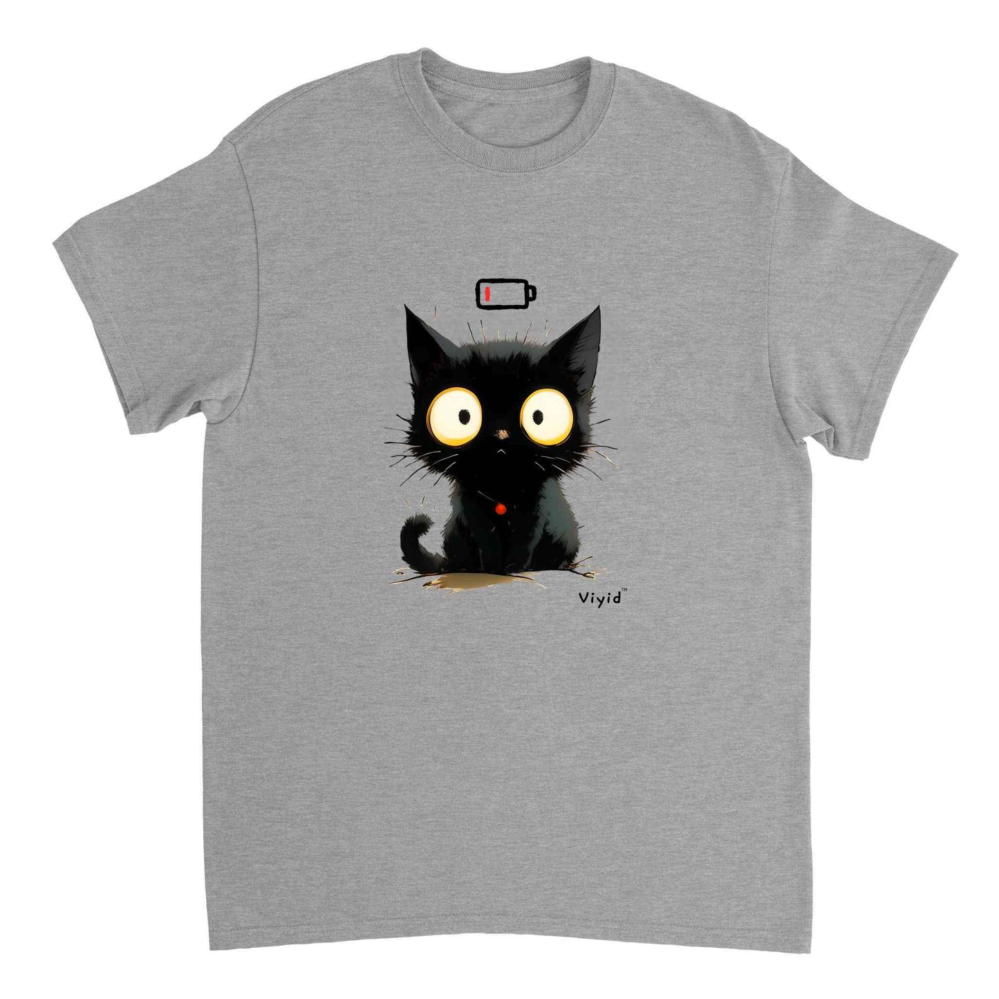 Low battery black cat adult t-shirt sports grey