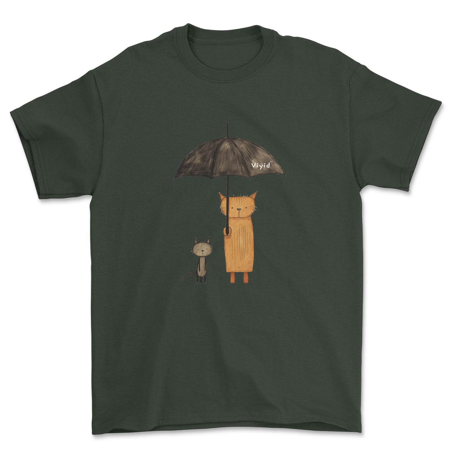 abstract cats with umbrella adult t-shirt forest green