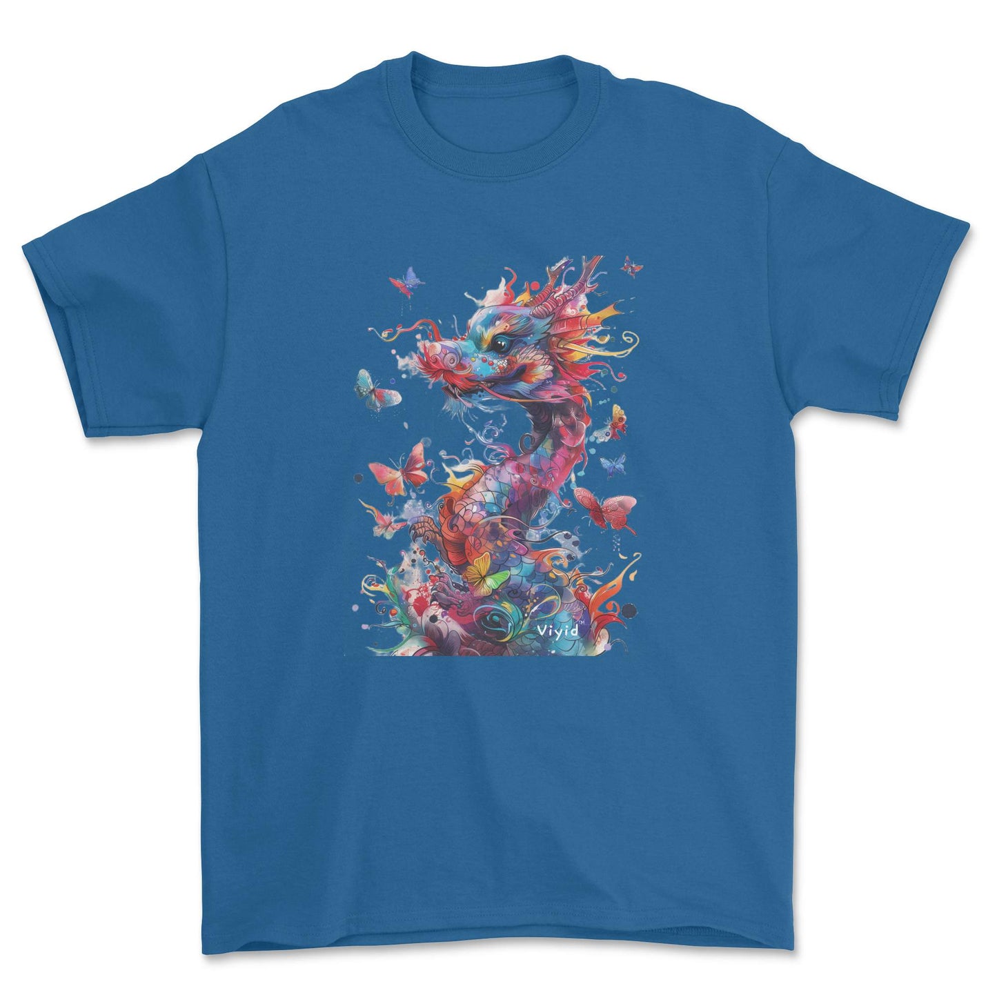 colorful dragon with butterflies youth t-shirt royal