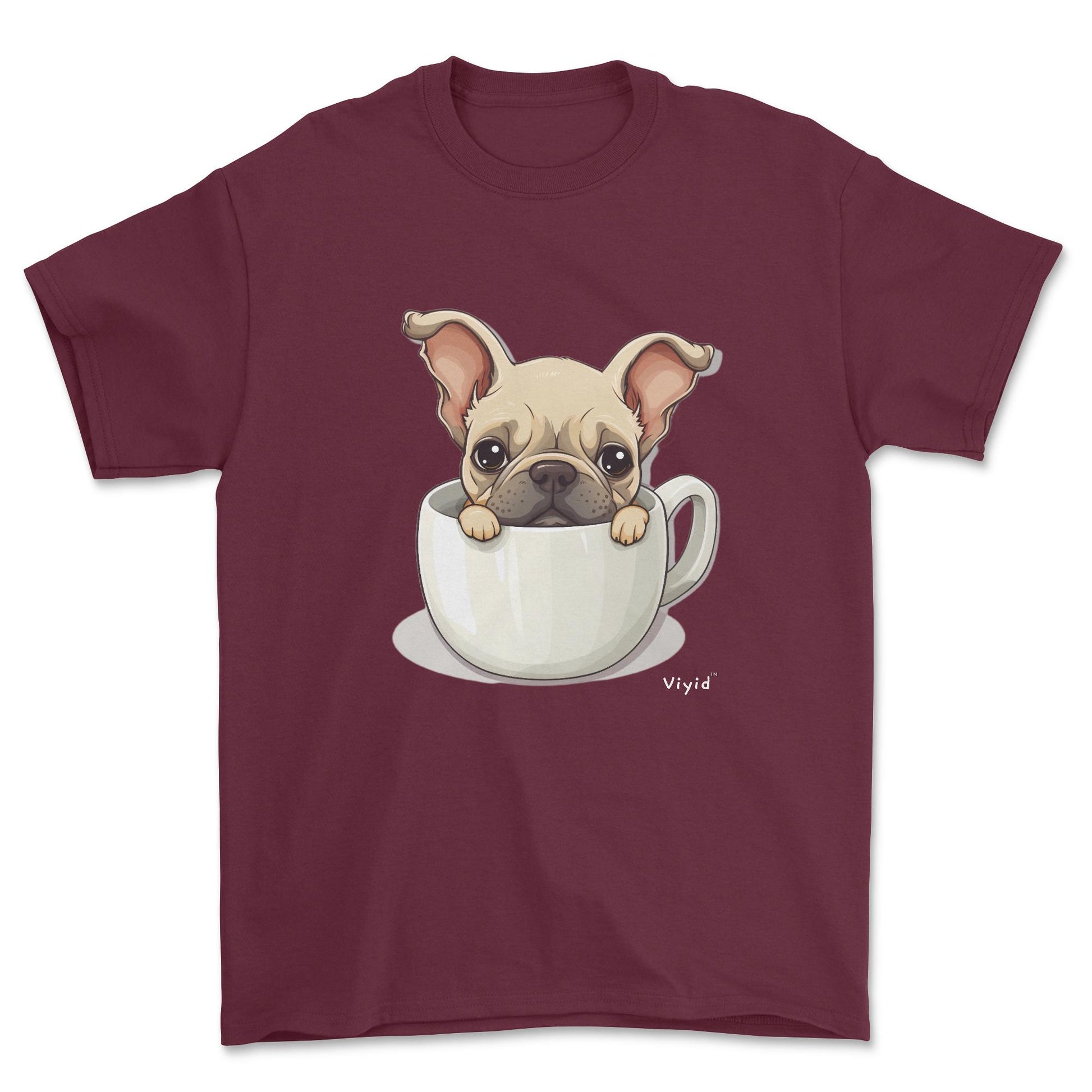 french bulldog in a cup youth t-shirt maroon