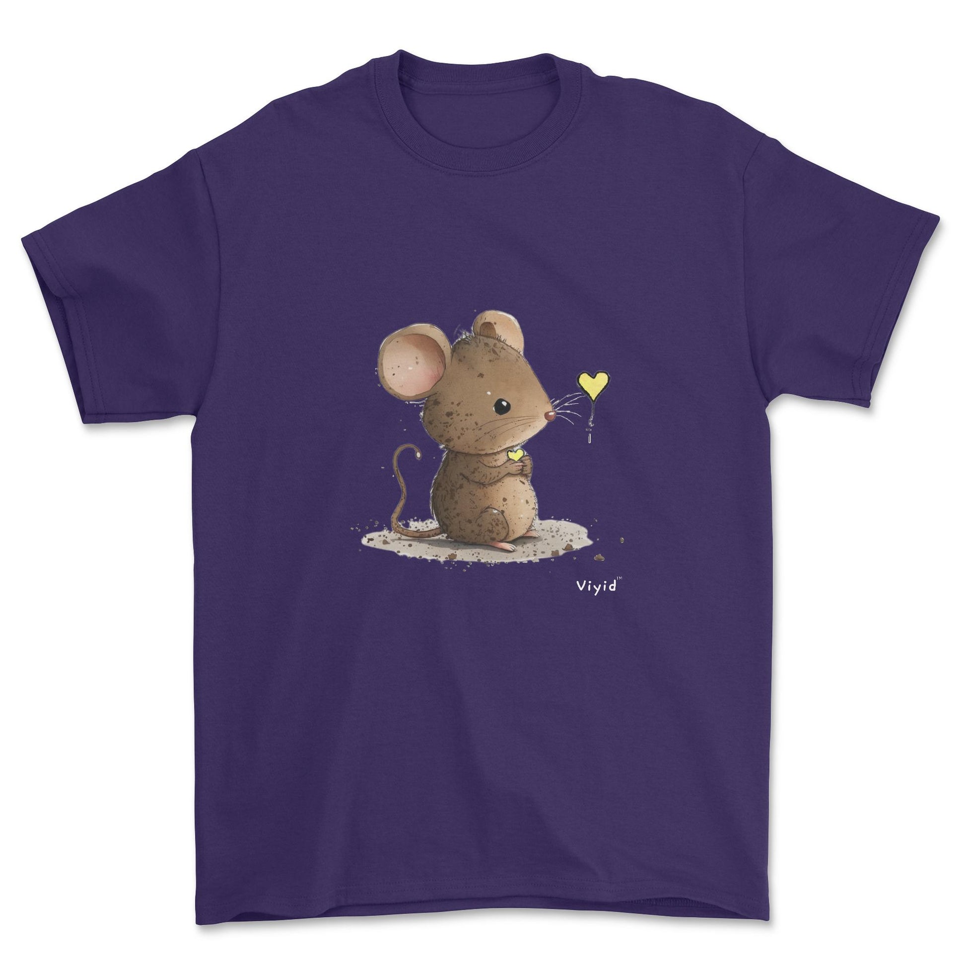 mouse with yellow heart youth t-shirt purple