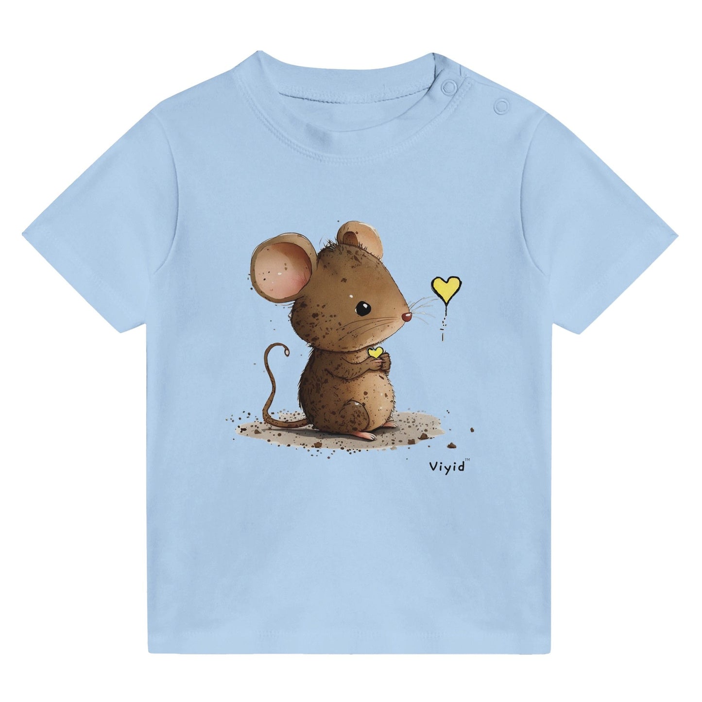 mouse with yellow heart baby t-shirt baby blue