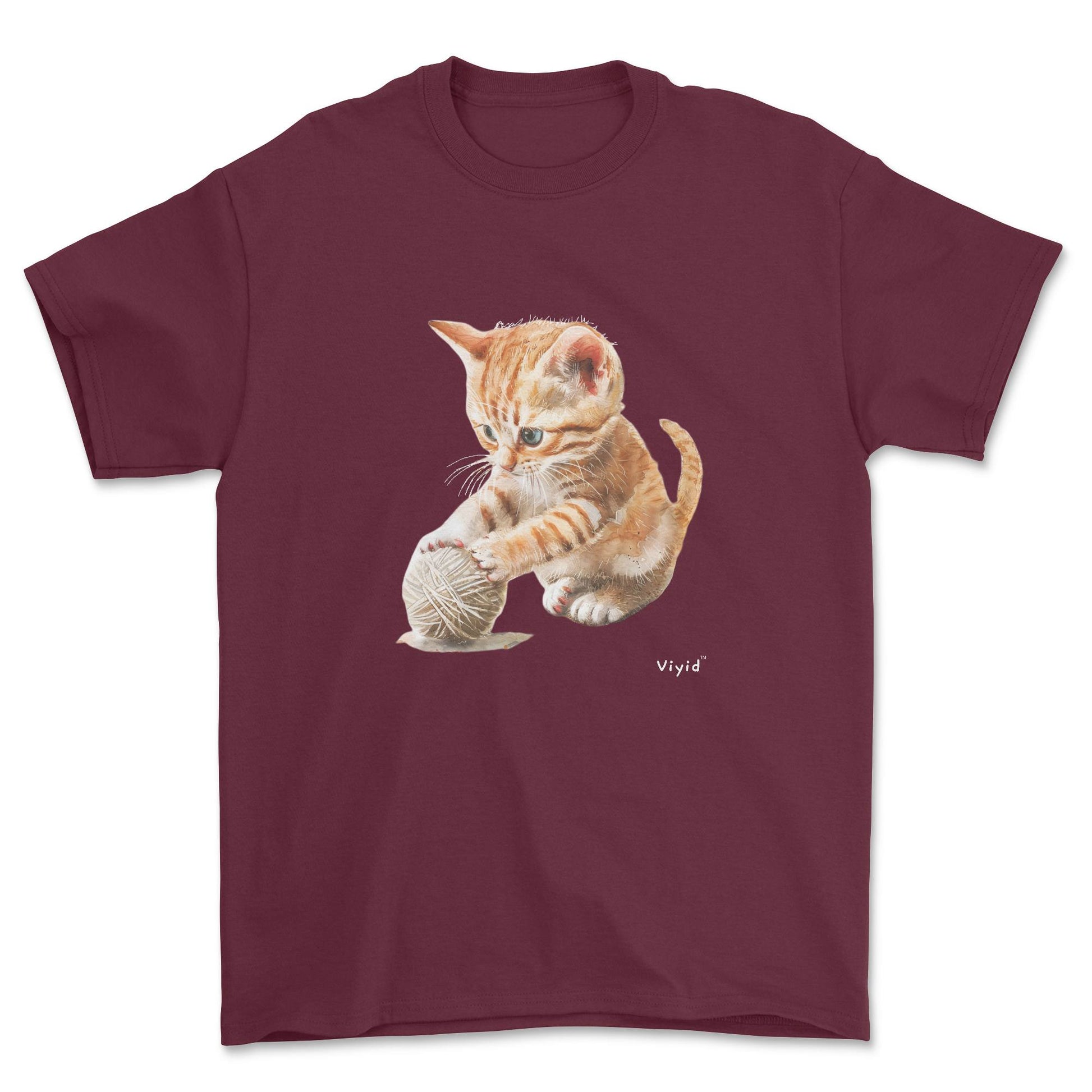 British shorthair cat playing yarn youth t-shirt maroon