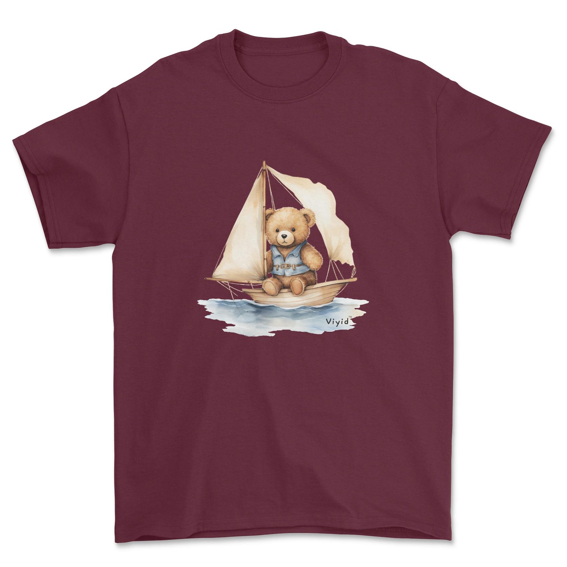 bear on boat adult t-shirt maroon