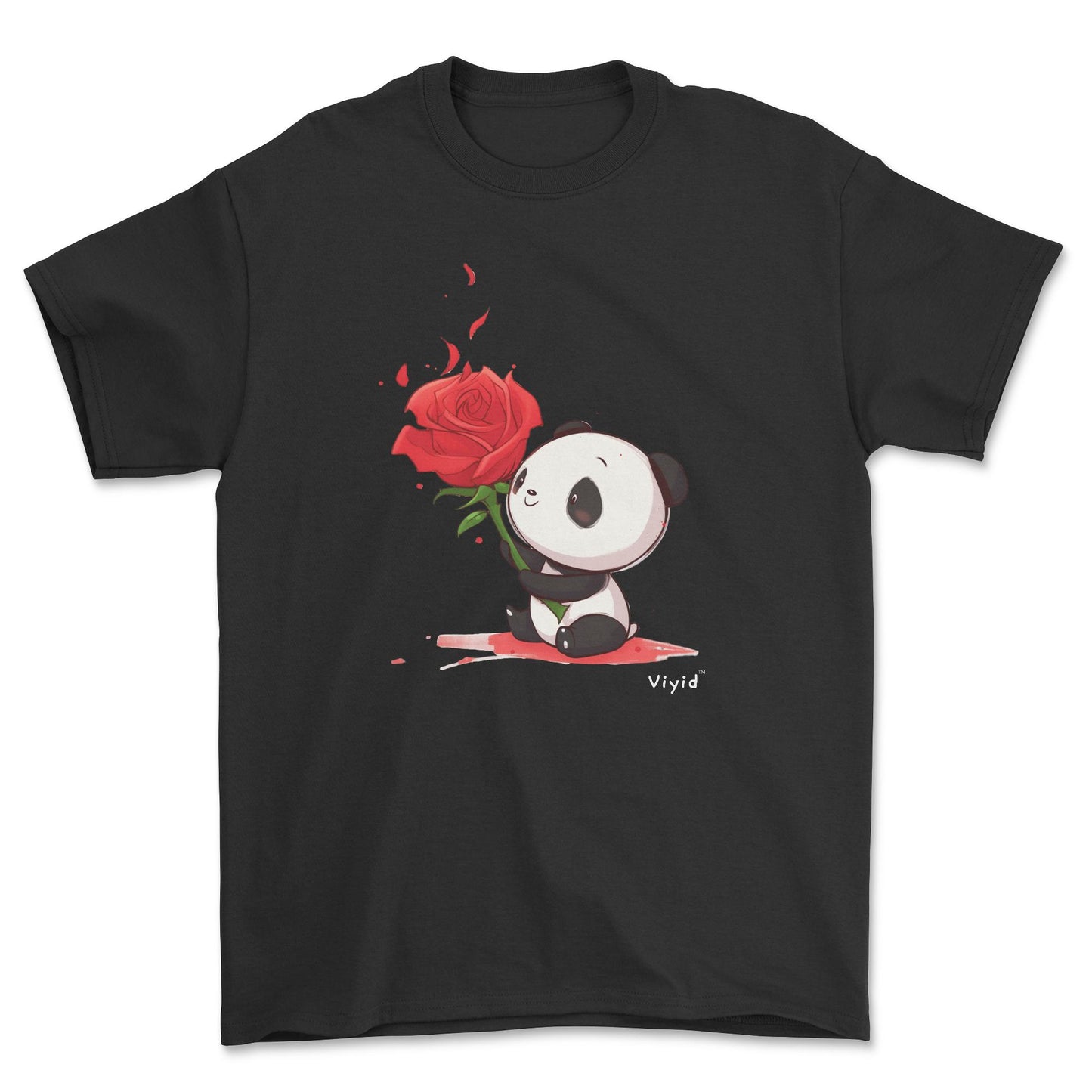 rose holding panda adult t-shirt black