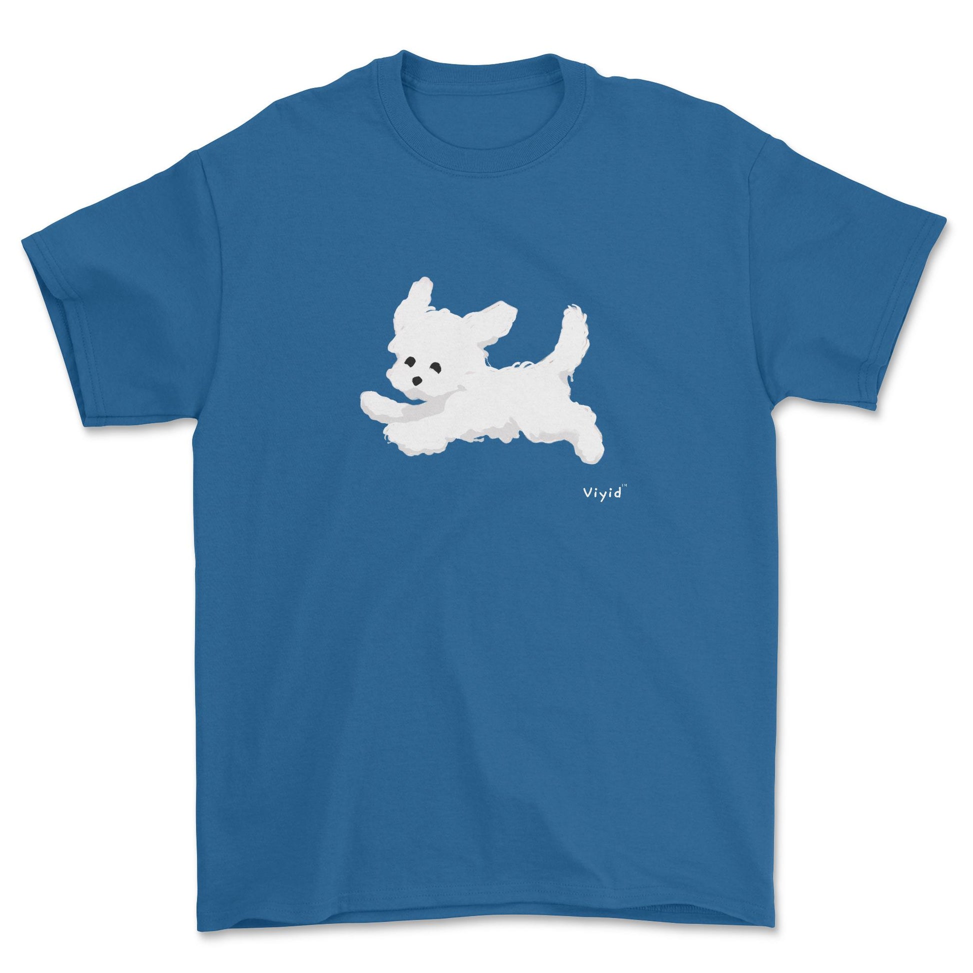 a running white Yorkie adult t-shirt royal