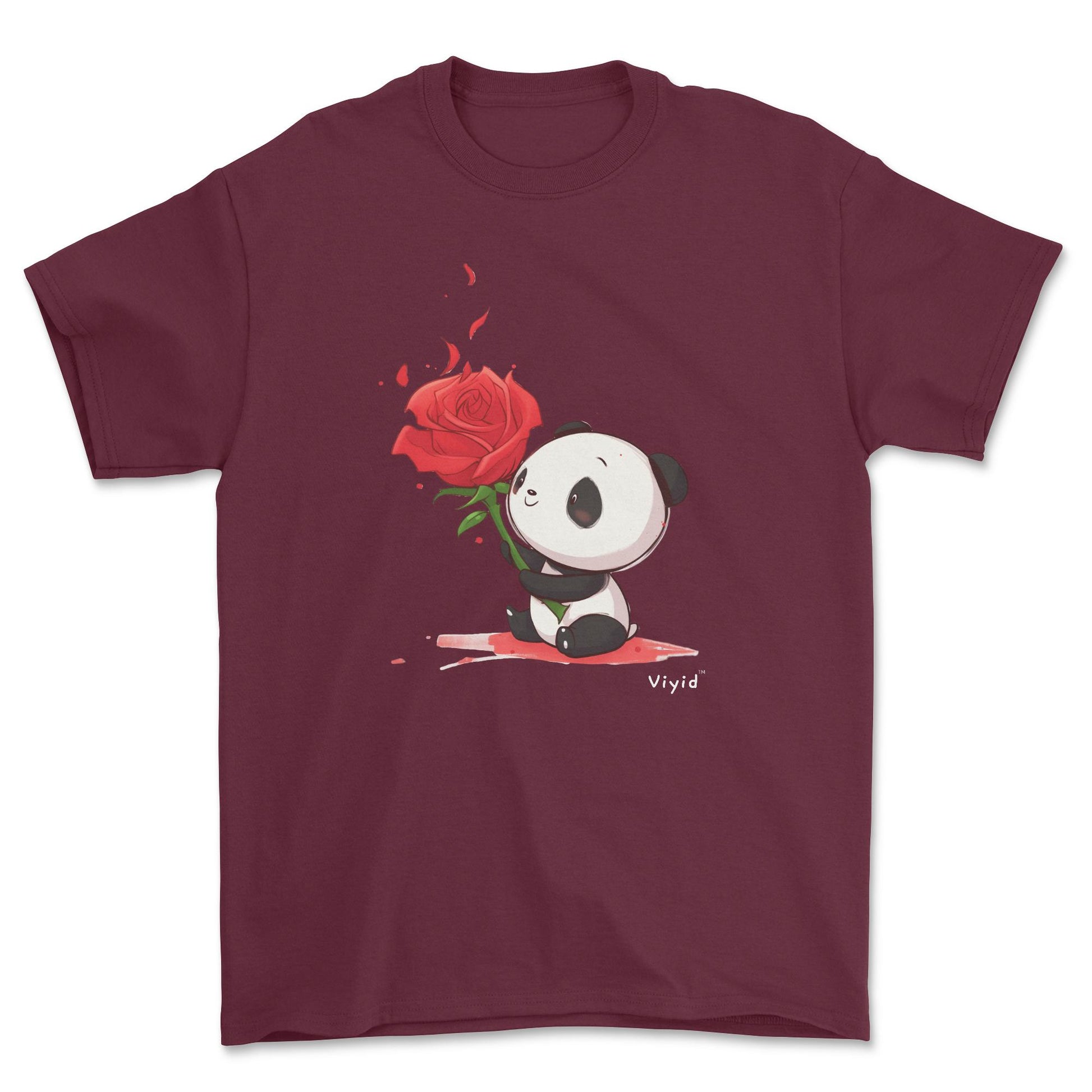 rose holding panda youth t-shirt maroon
