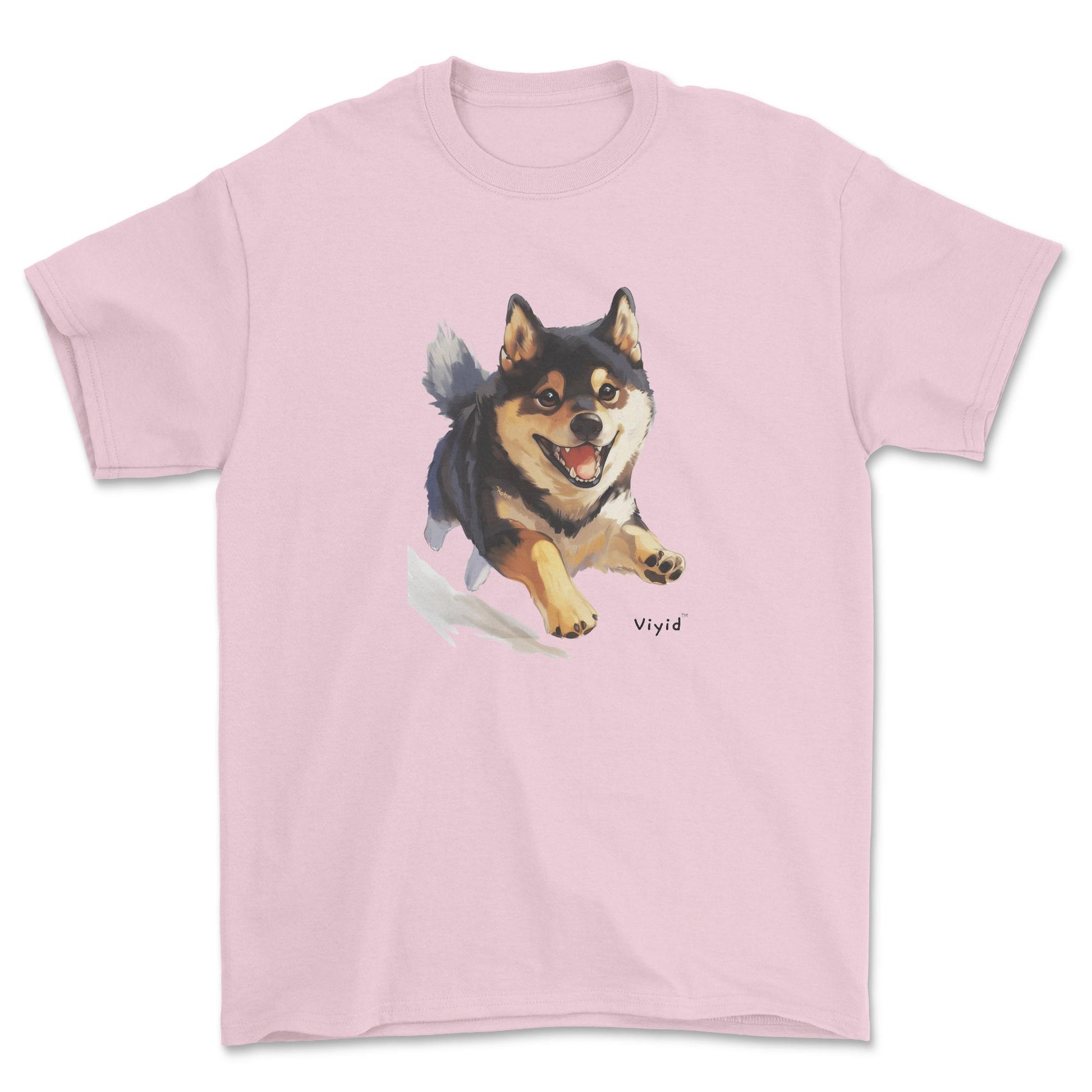 black and tan Shiba Inu youth t-shirt light pink
