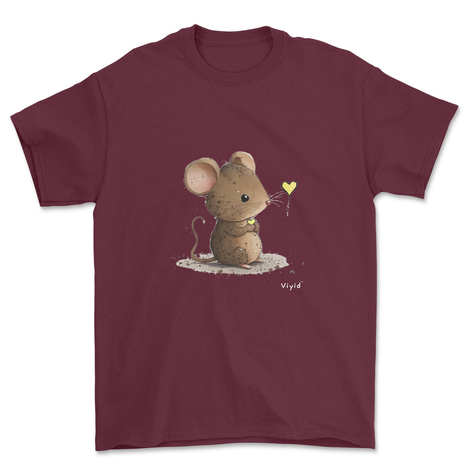 mouse with yellow heart adult t-shirt maroon