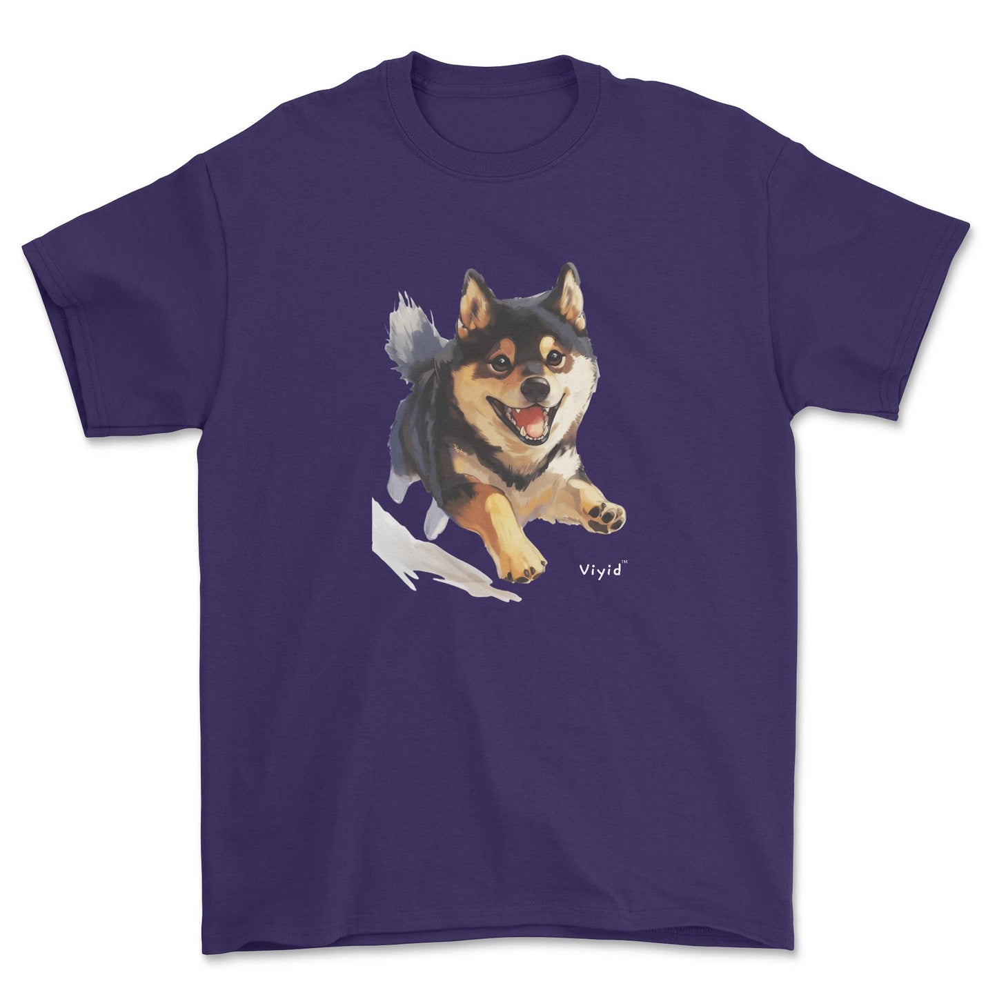 black and tan Shiba Inu youth t-shirt purple