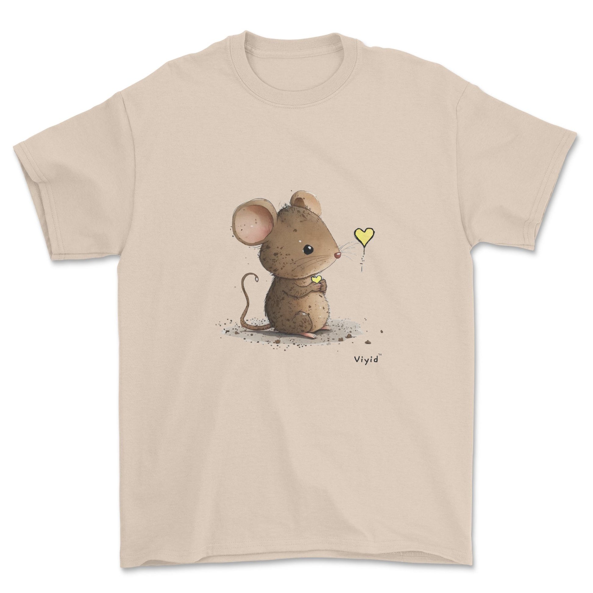 mouse with yellow heart adult t-shirt sand