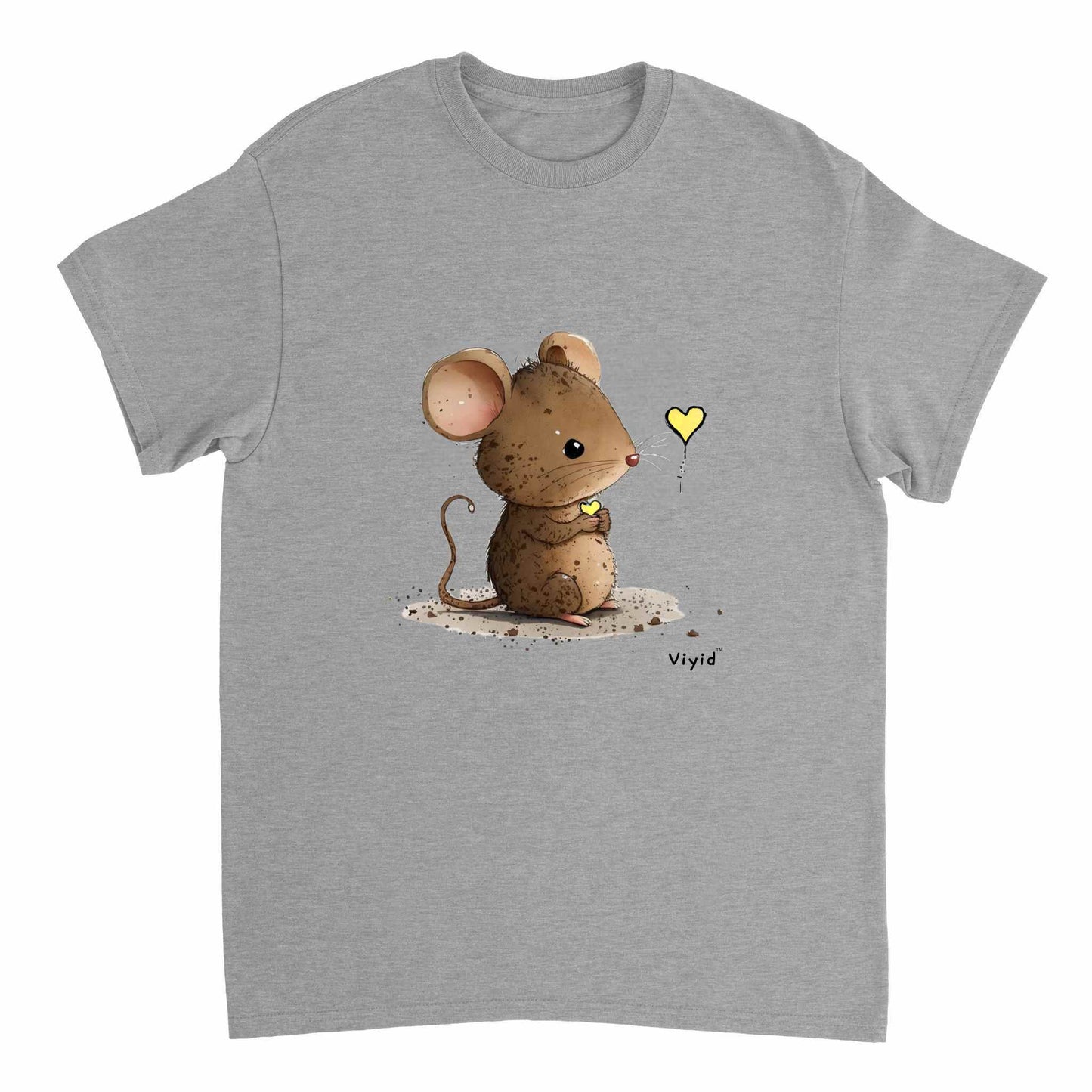 mouse with yellow heart adult t-shirt sports grey
