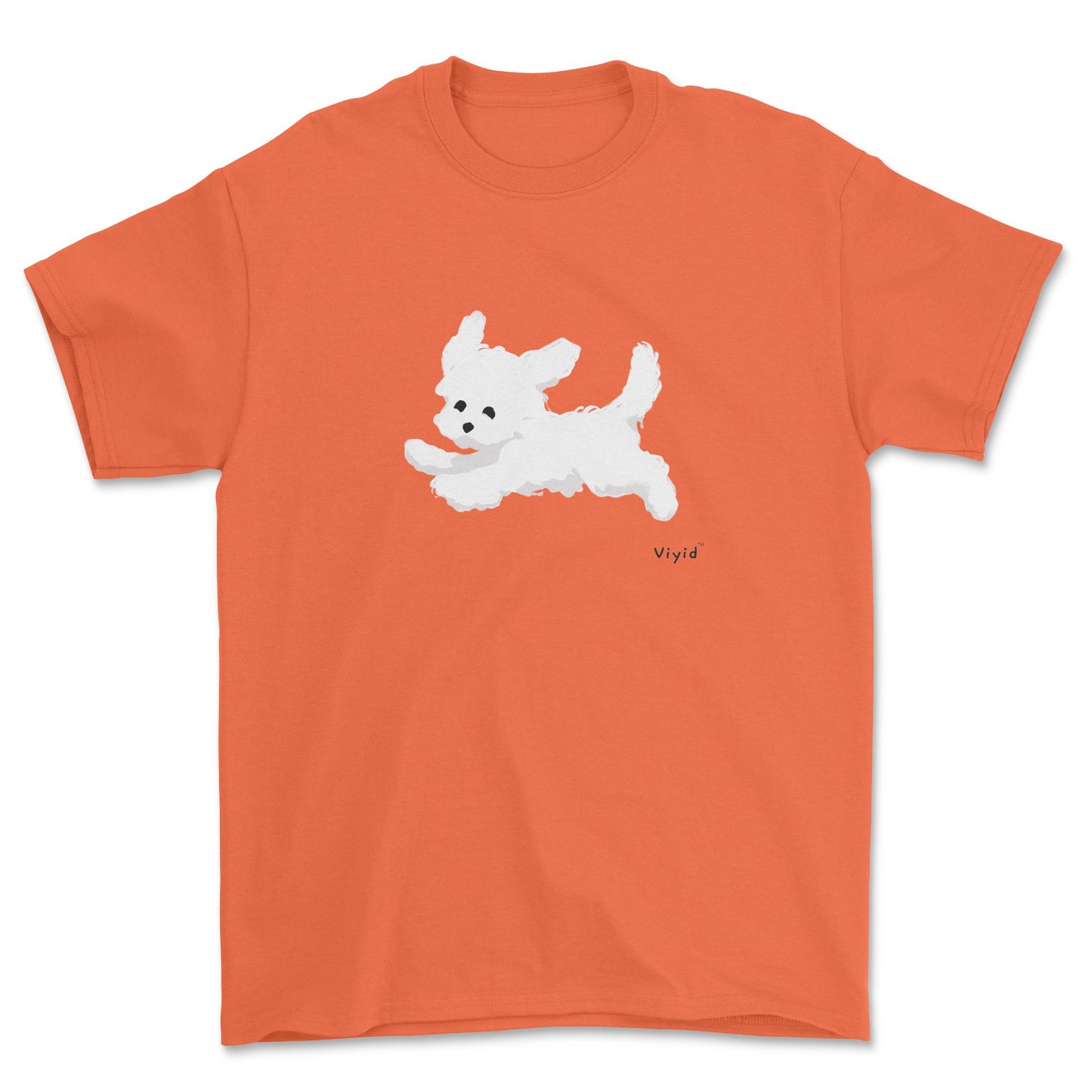 a running white Yorkie adult t-shirt orange