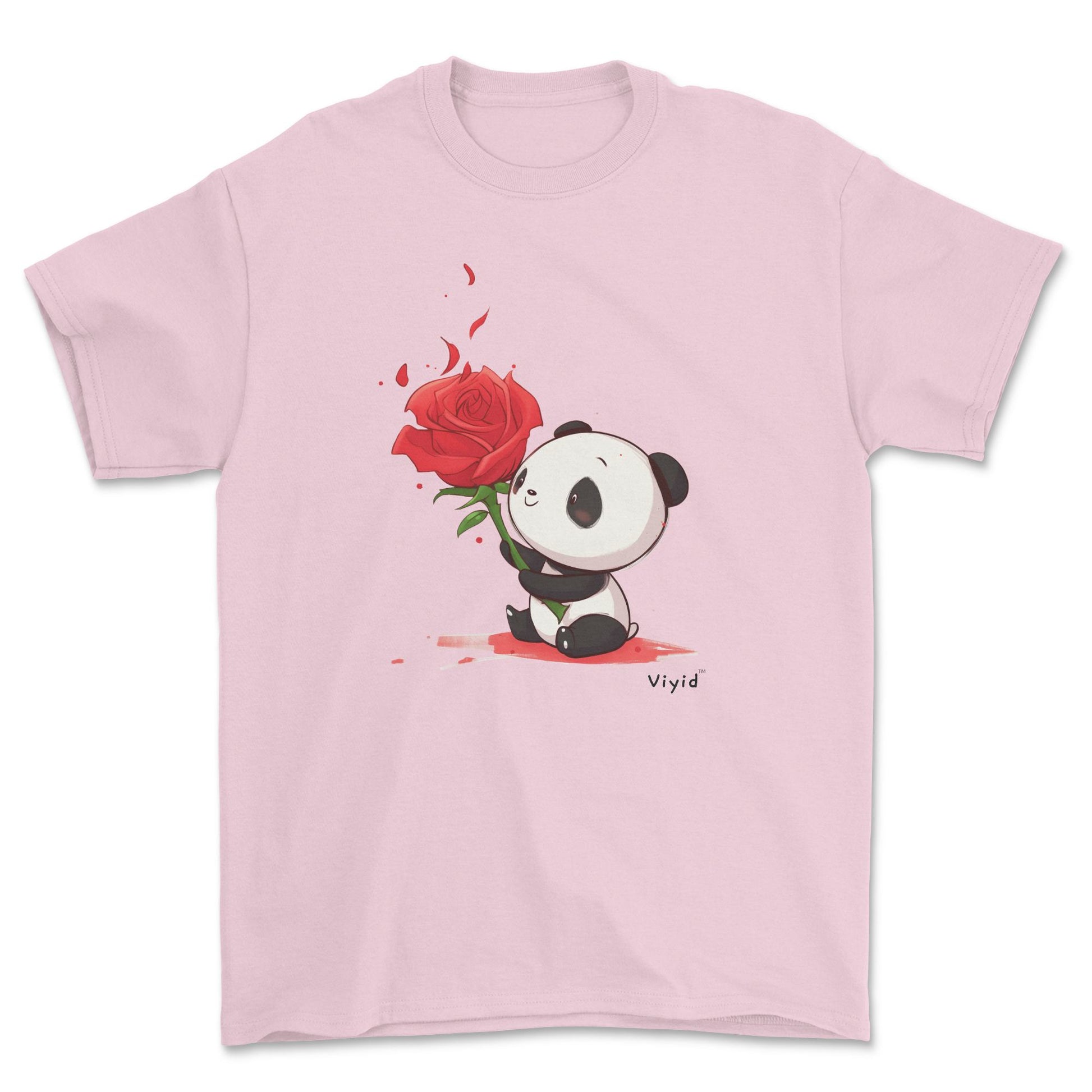 rose holding panda adult t-shirt light pink