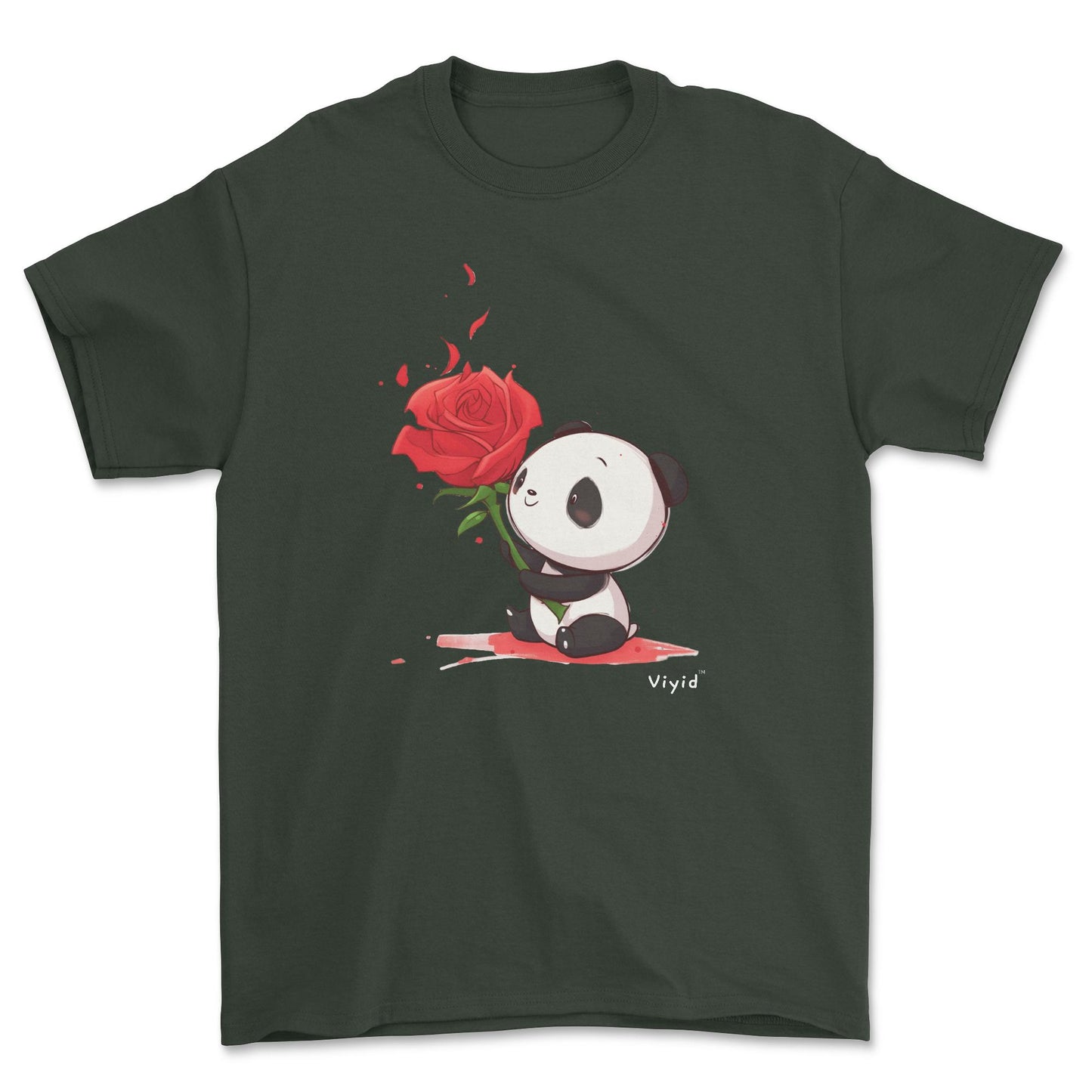 rose holding panda adult t-shirt forest green