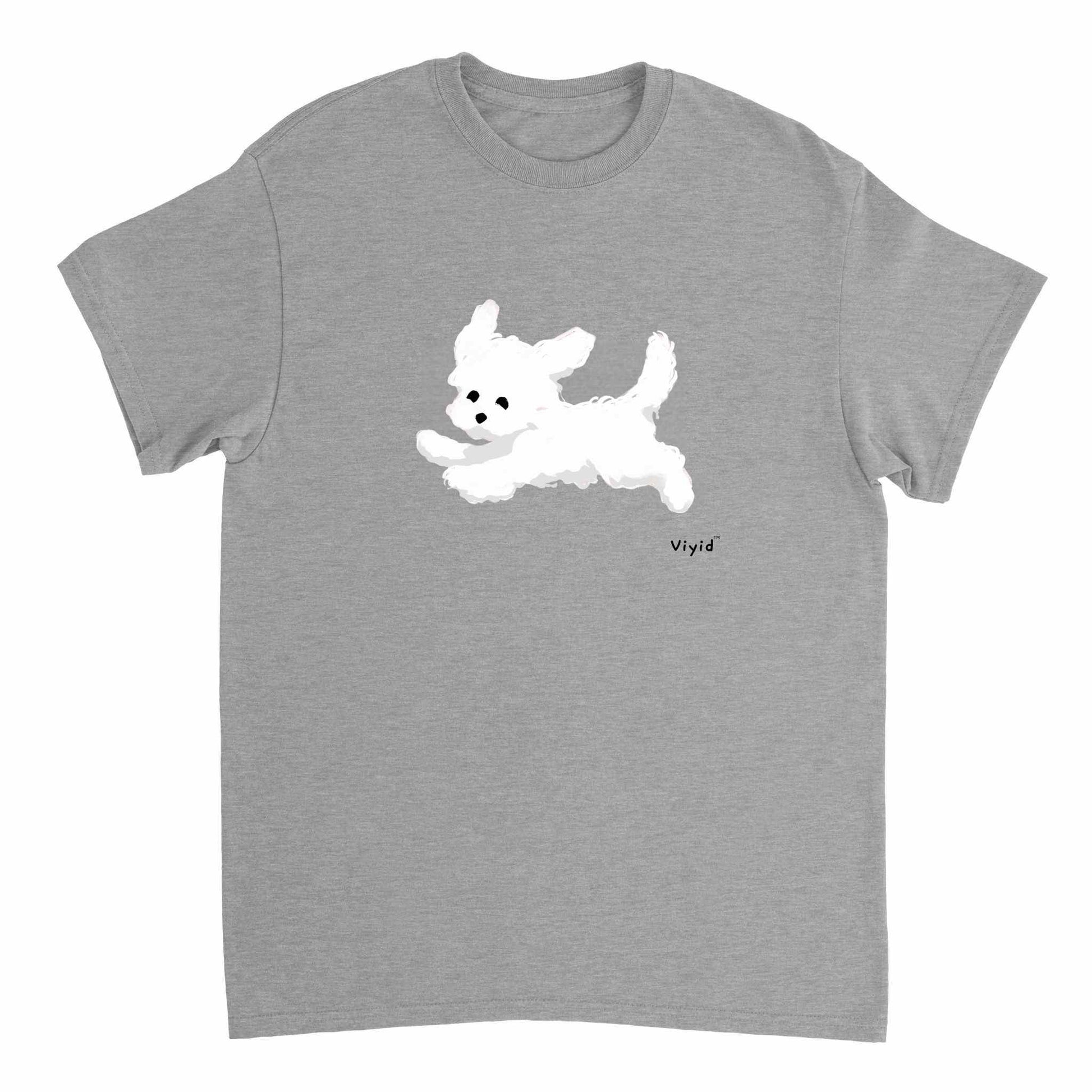 a running white Yorkie youth t-shirt sports grey