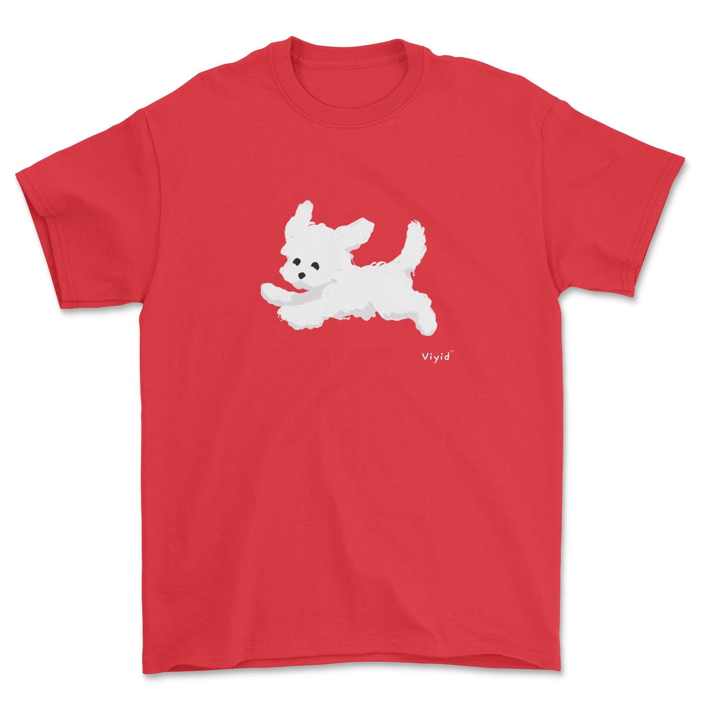 a running white Yorkie adult t-shirt red
