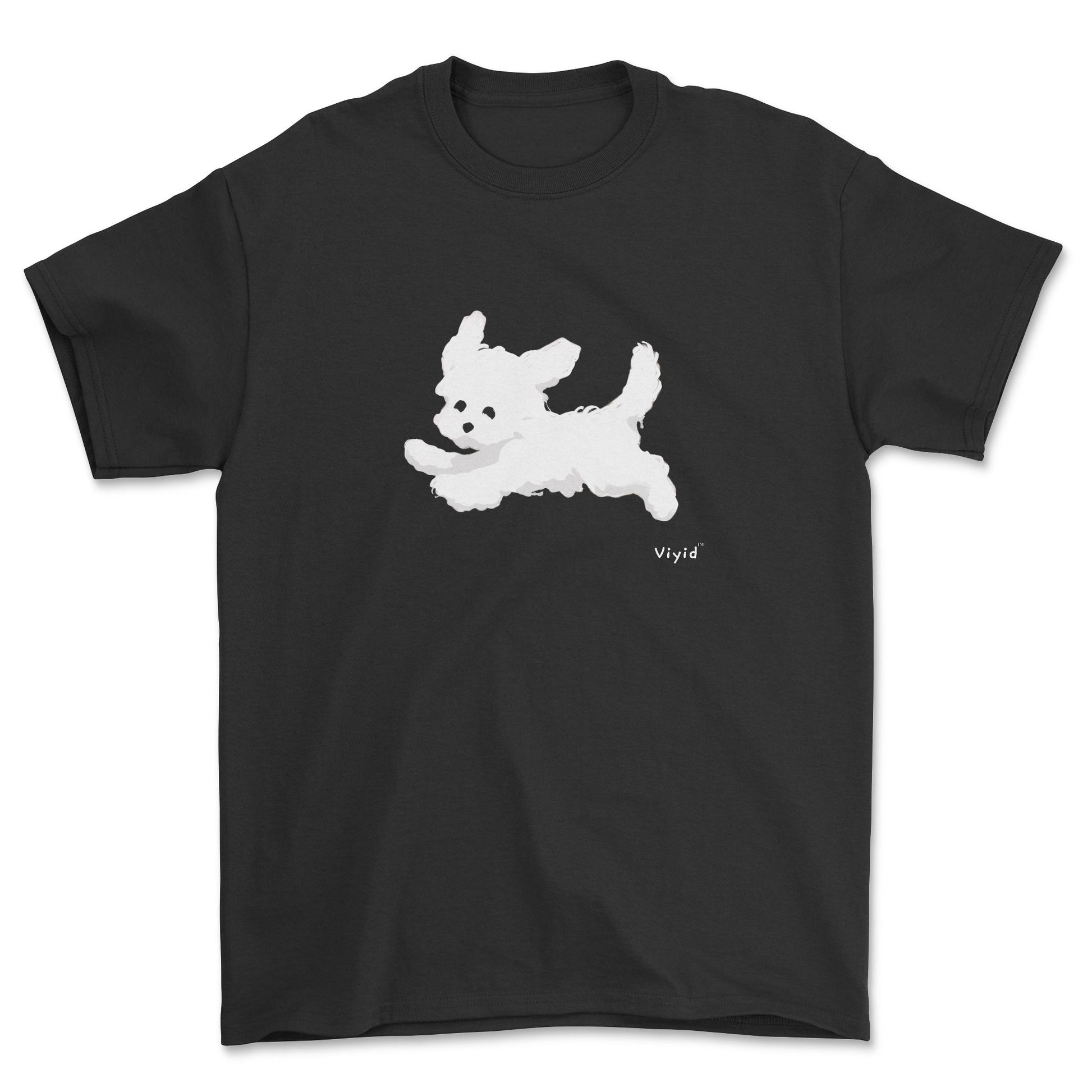 a running white Yorkie adult t-shirt black