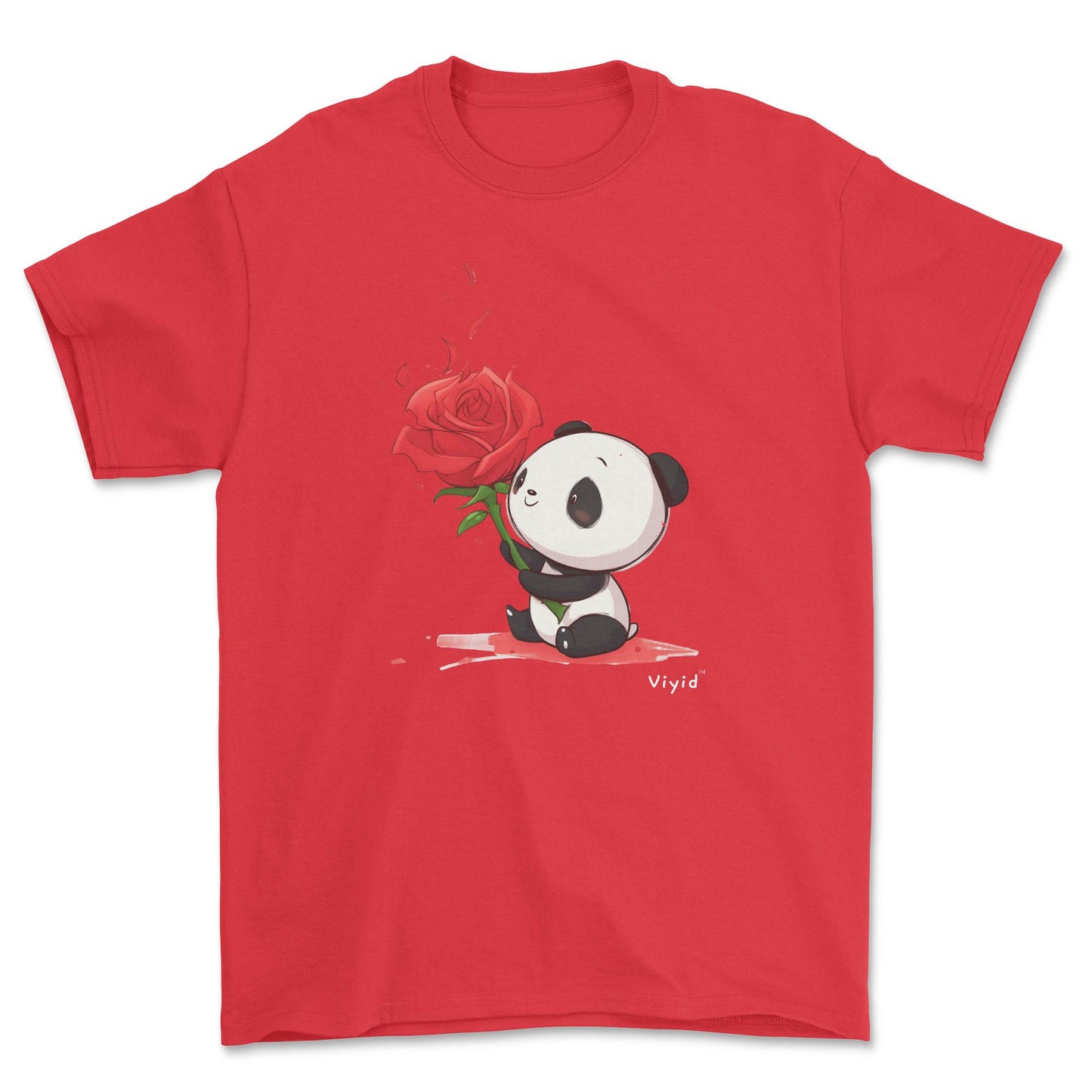 rose holding panda adult t-shirt red