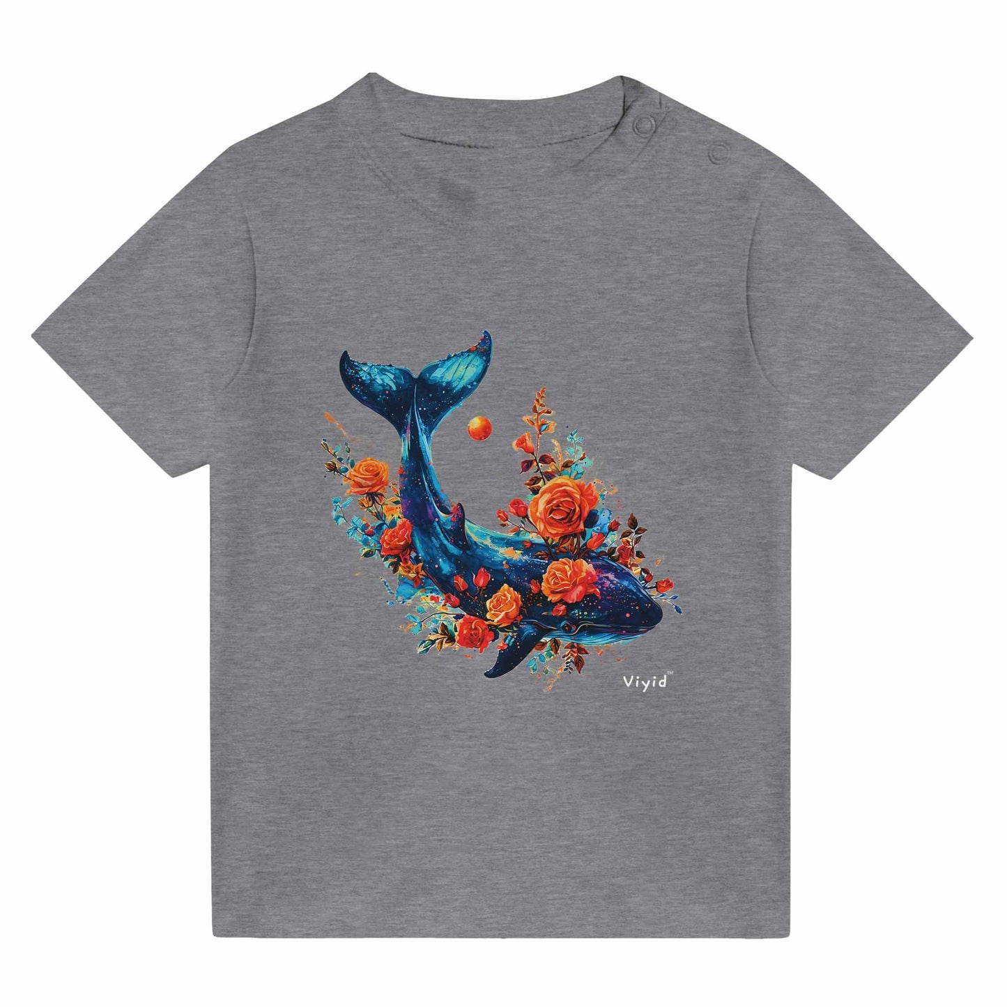 whale roses planets baby t-shirt heather gray