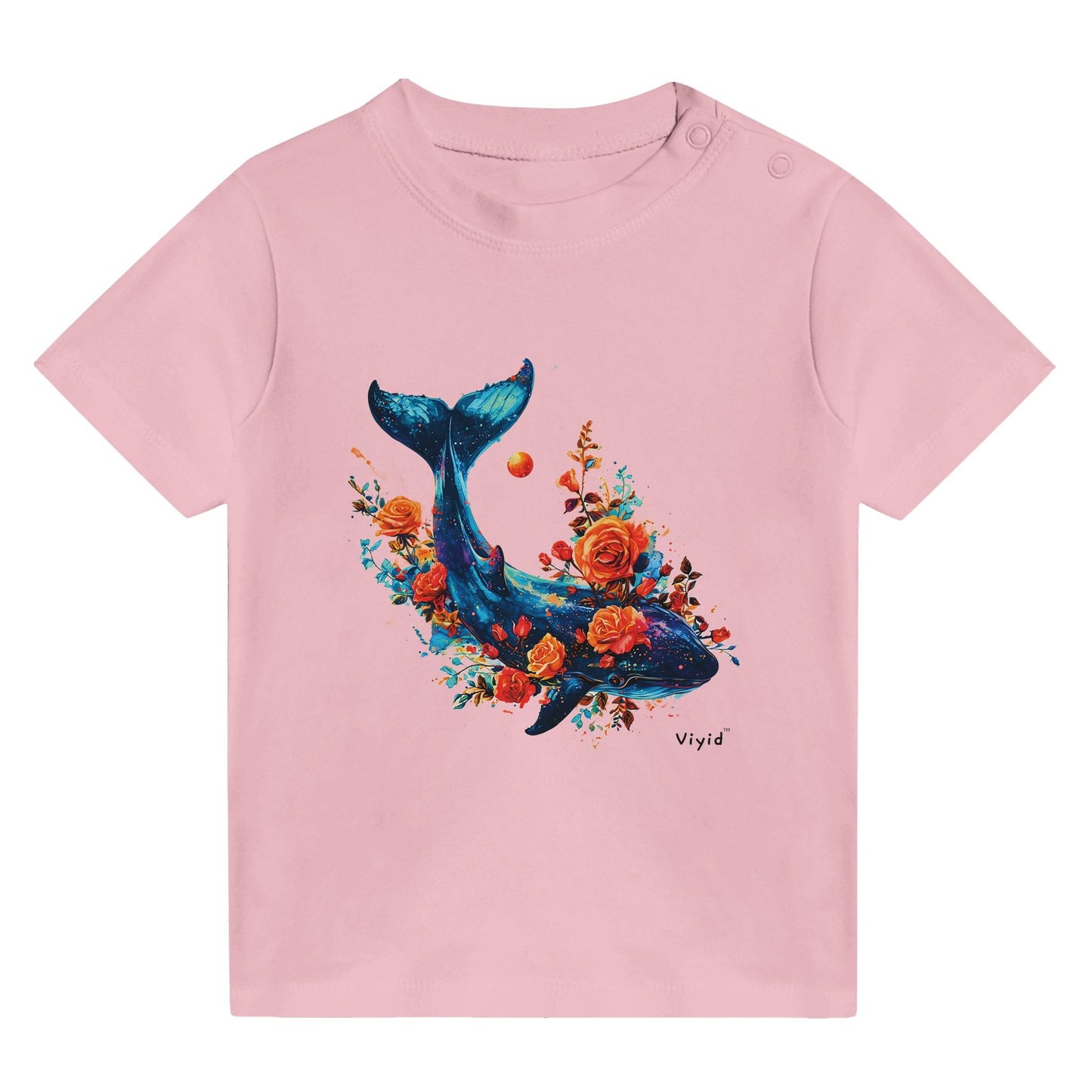 whale roses planets baby t-shirt pink