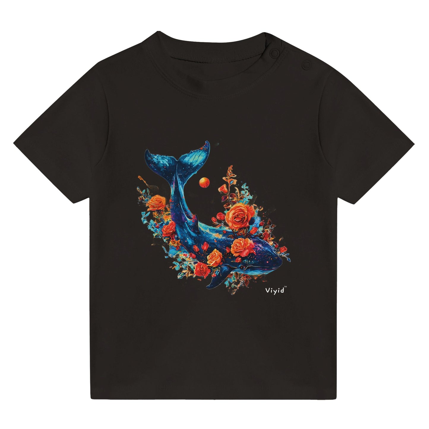 whale roses planets baby t-shirt black