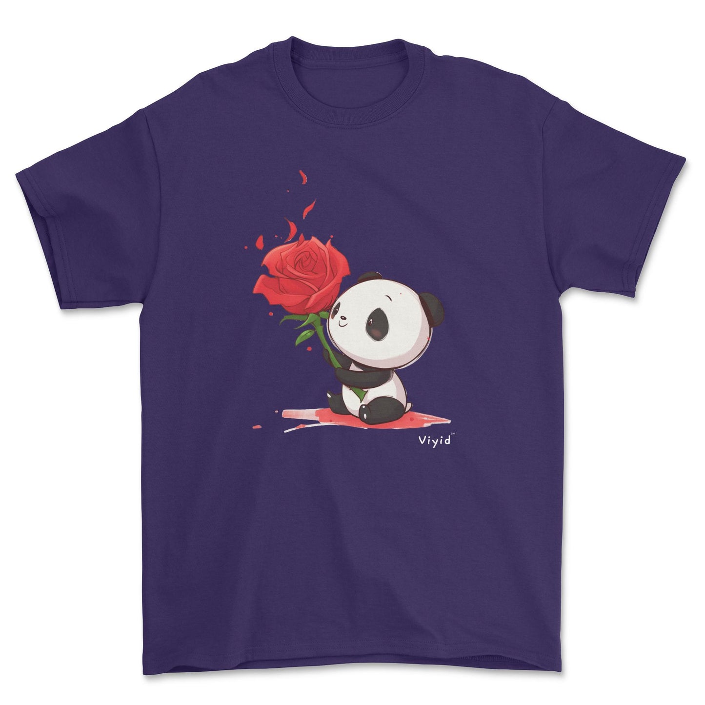 rose holding panda adult t-shirt purple
