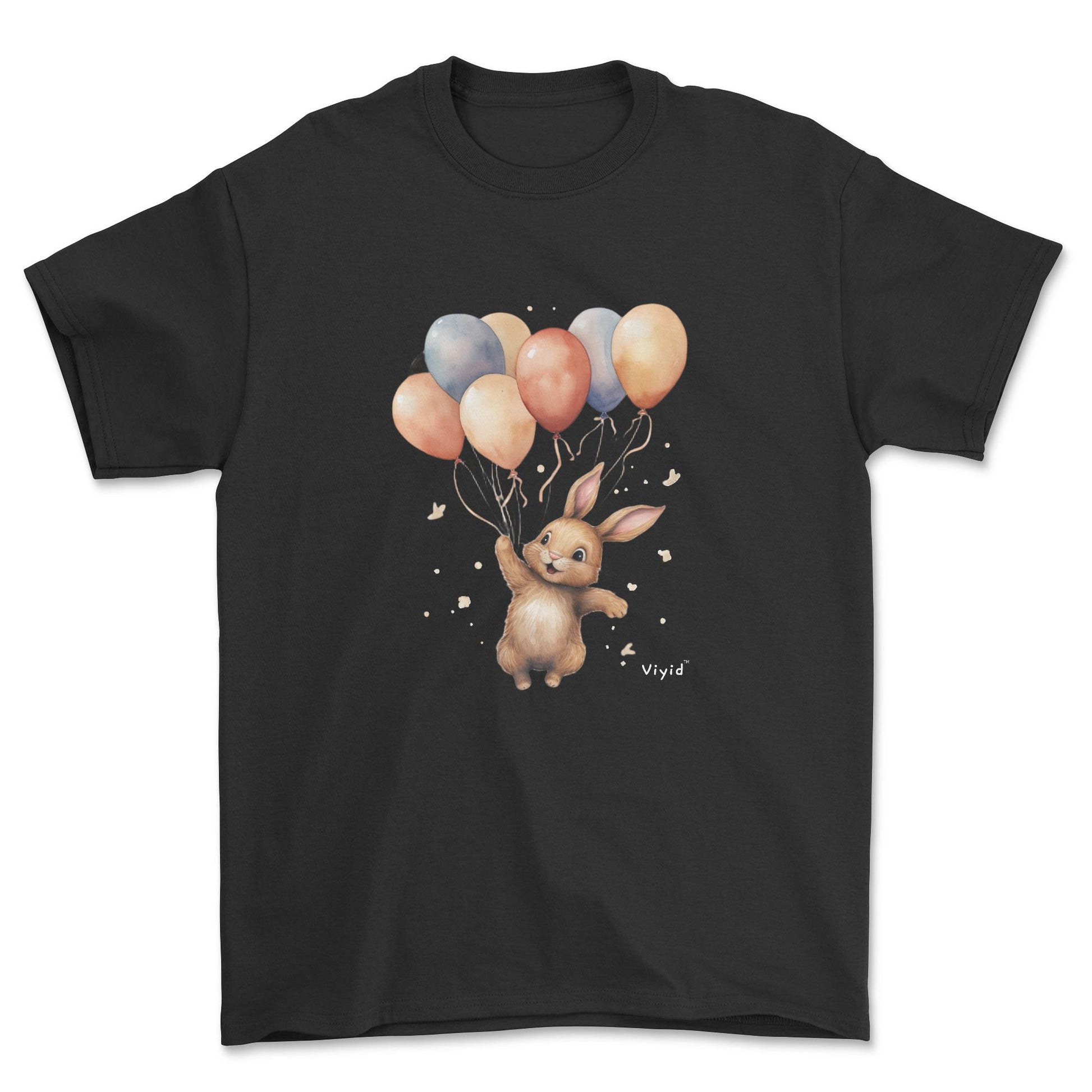 bunny with balloons adult t-shirt black