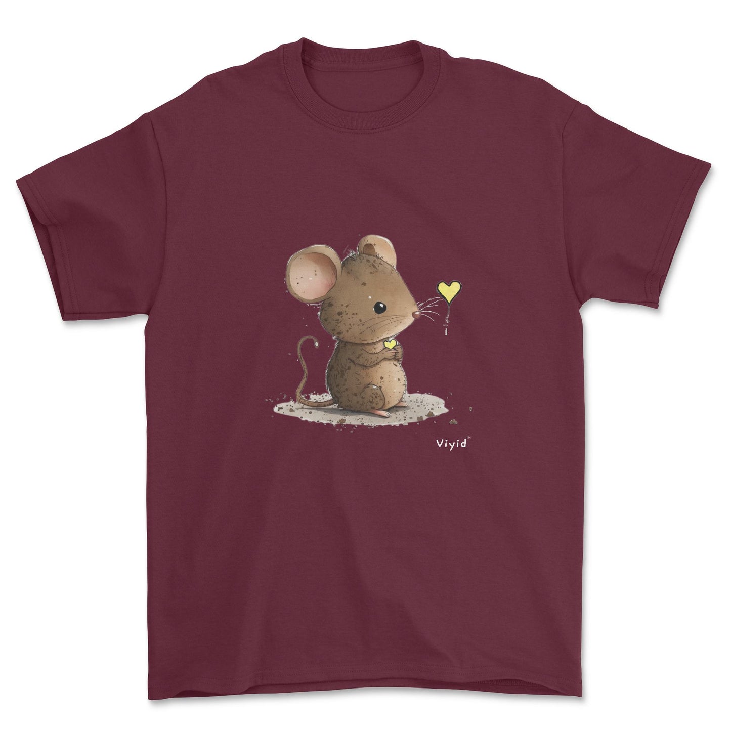 mouse with yellow heart youth t-shirt maroon