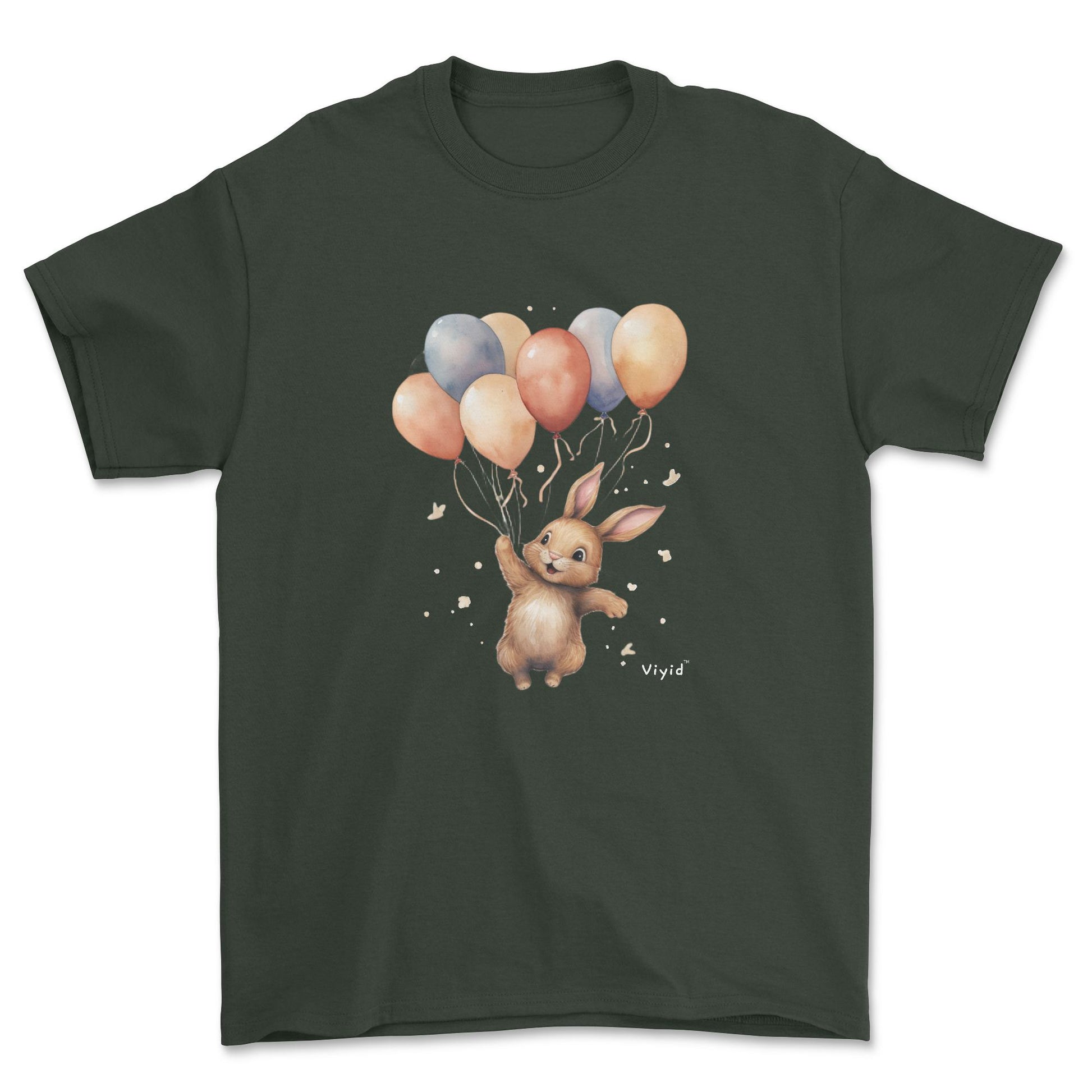 bunny with balloons adult t-shirt forest green