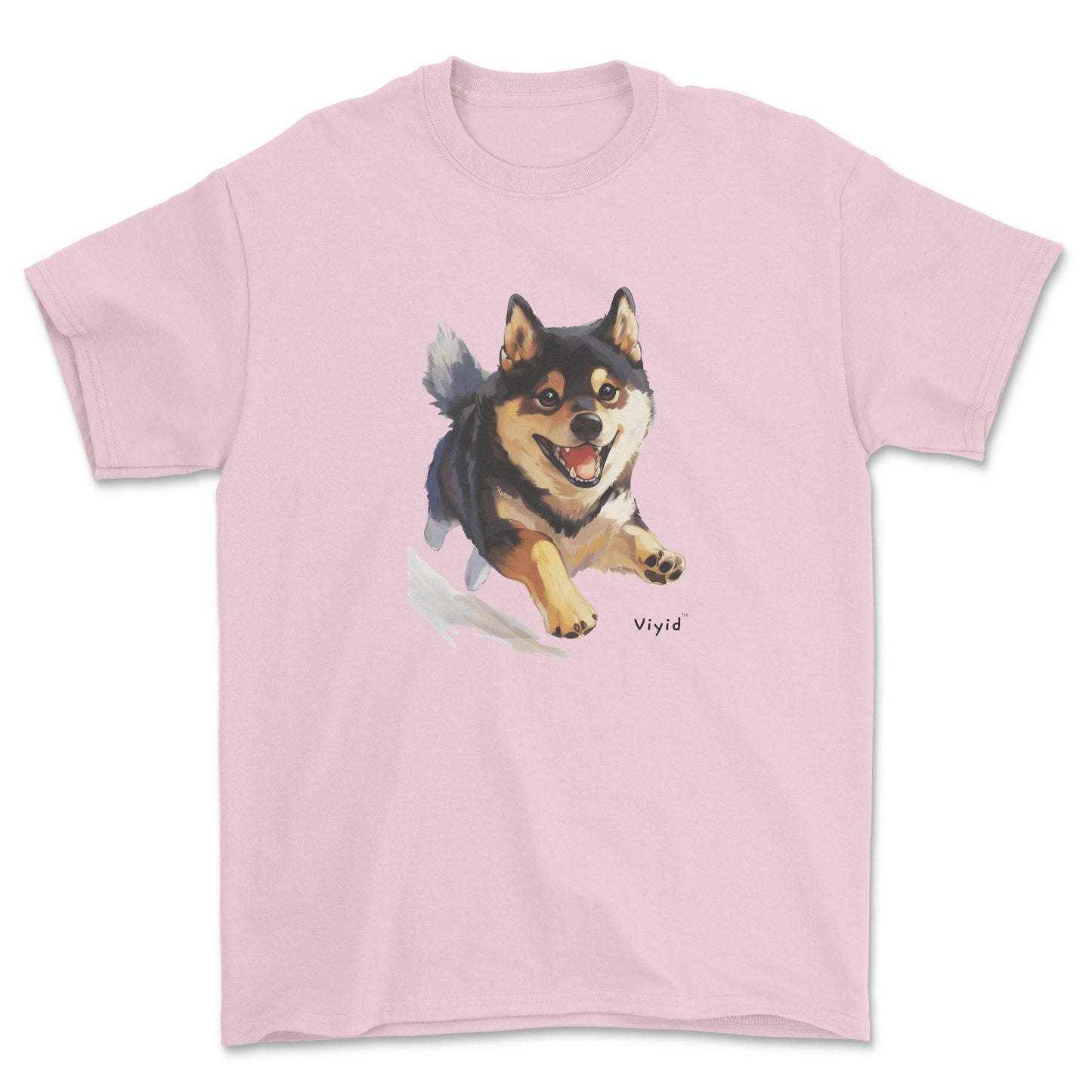 black and tan Shiba Inu adult t-shirt light pink