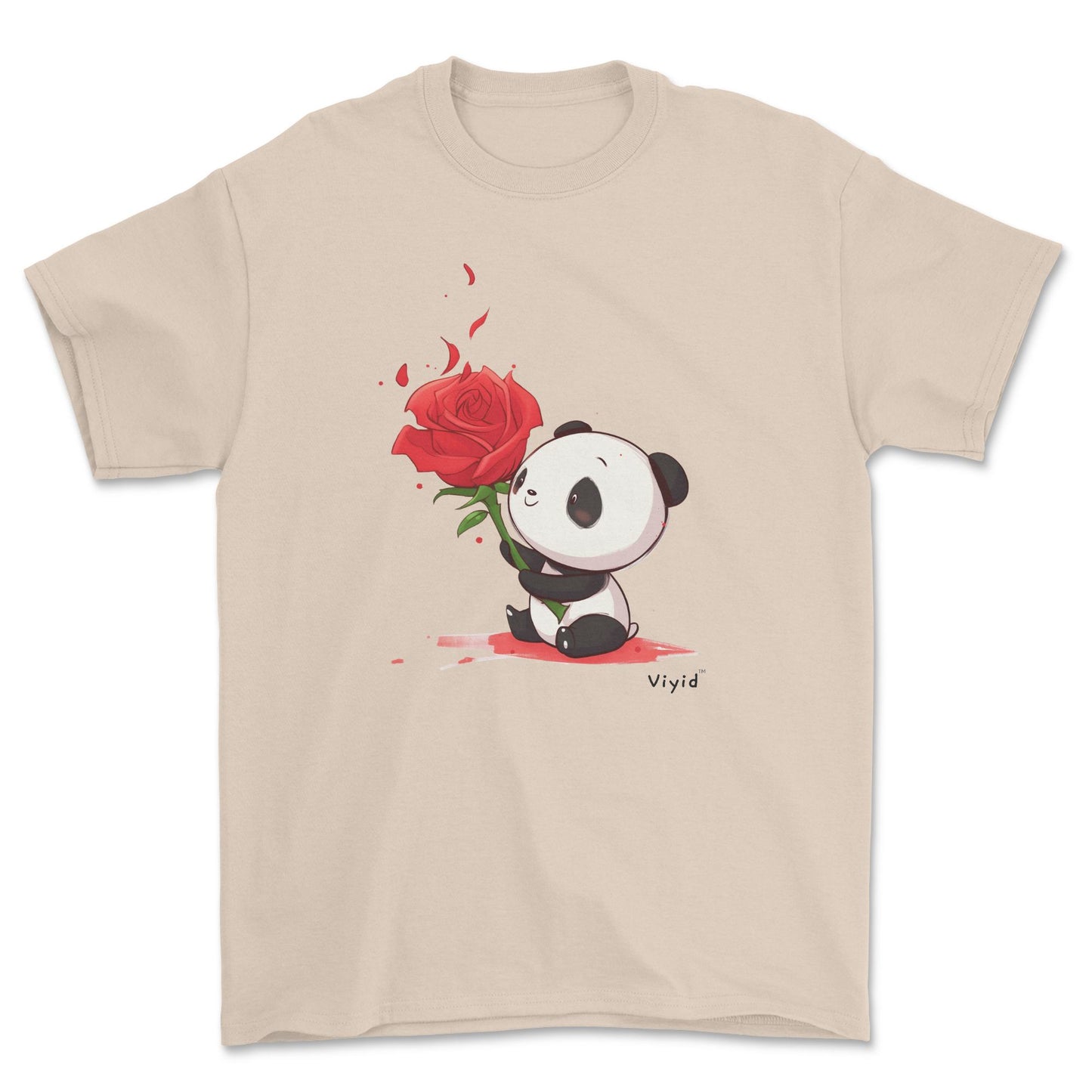 rose holding panda adult t-shirt sand