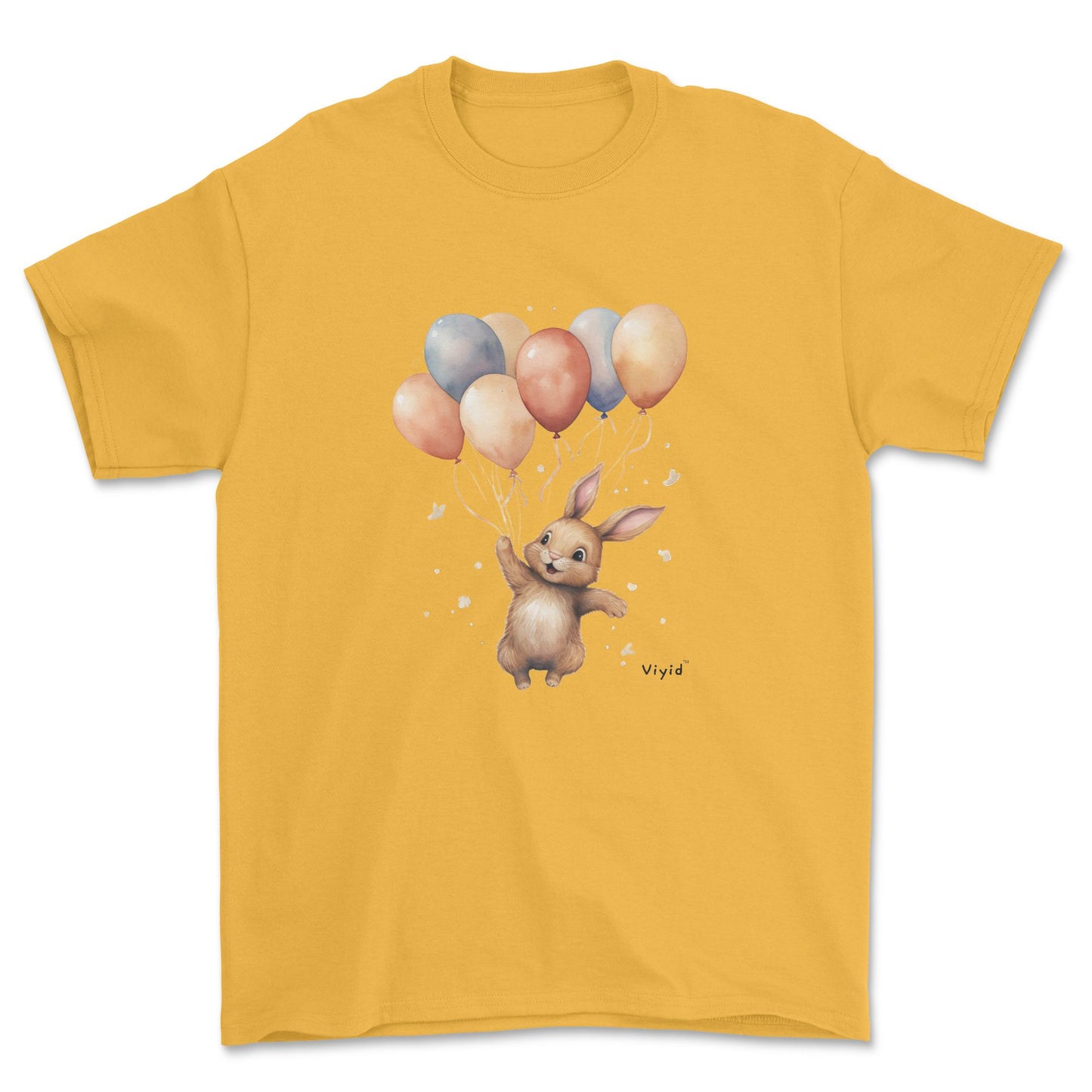 bunny with balloons adult t-shirt gold